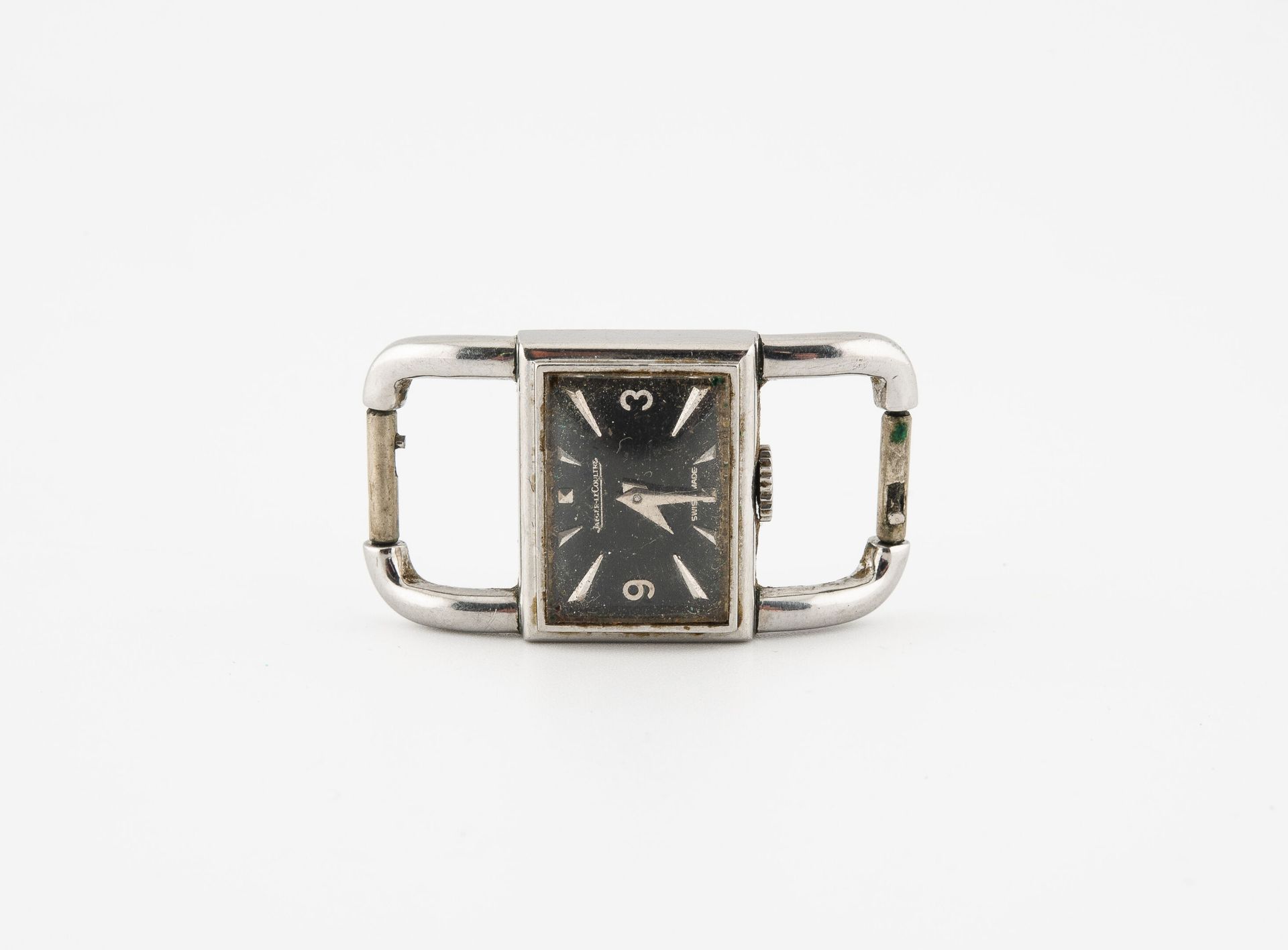 JAEGER-LECOULTRE, Etrier Steel lady's wristwatch case. 

Dial with black backgro&hellip;