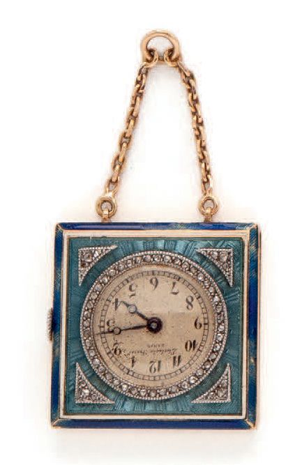 LACLOCHE FRERES Pequeño reloj de cuello de oro amarillo (750), caja cuadrada. 
 &hellip;