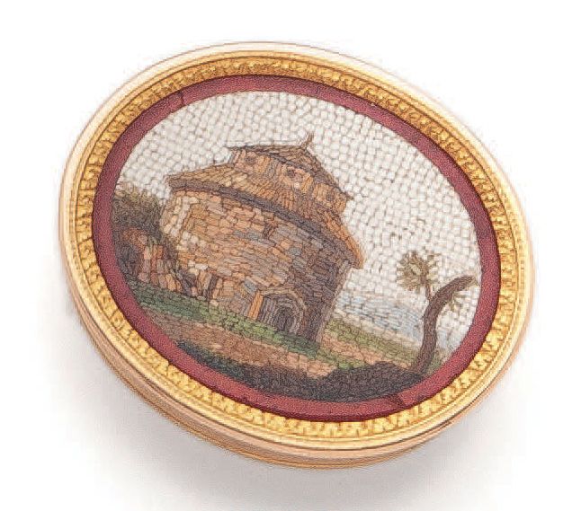 Null Kleines ovales Döschen aus Gelbgold (750), genannt "Vinaigrette".
Der Decke&hellip;