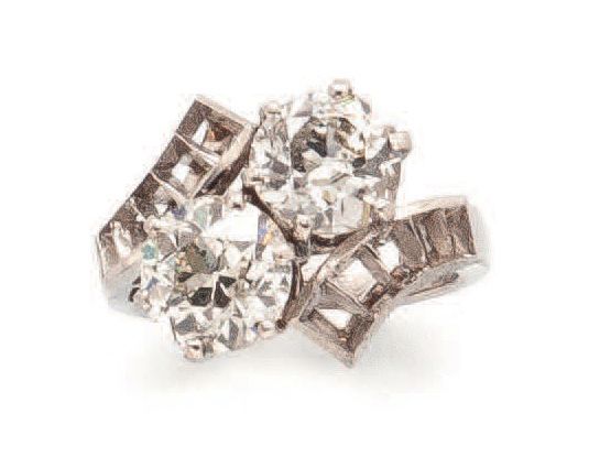 Null Anillo Toi et Moi de platino (850) engastado con dos diamantes talla antigu&hellip;