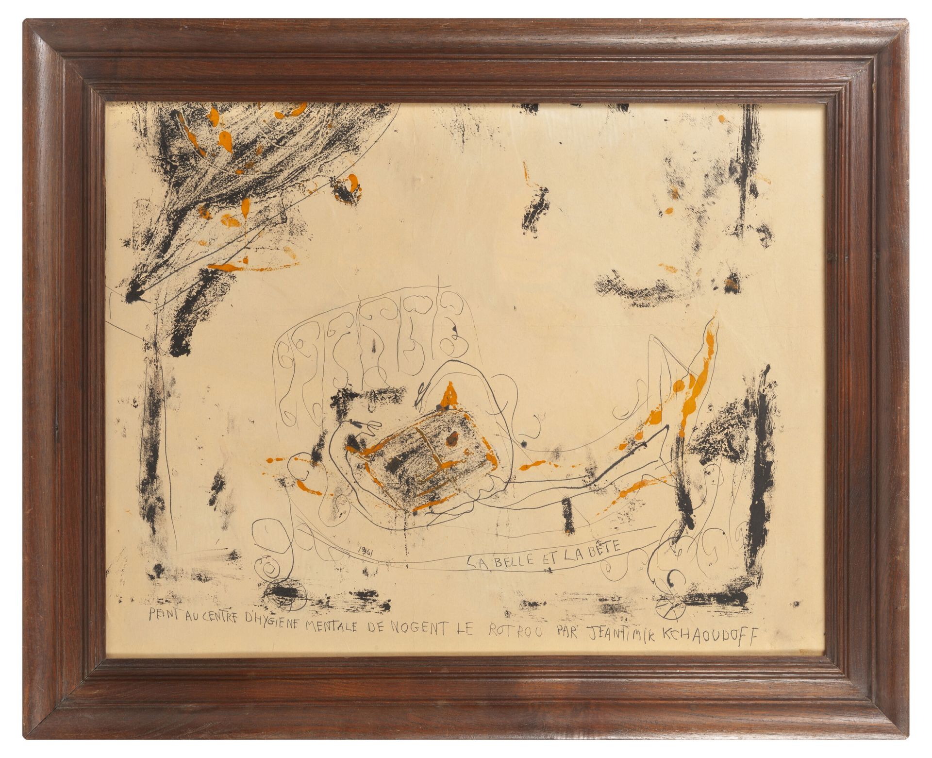 Jeantimir Kchaoudoff (1941-2017) 美女与野兽》，1961年。

纸上水墨和水粉画，装在纸板上。

底部中央有标题和注释 "Jea&hellip;