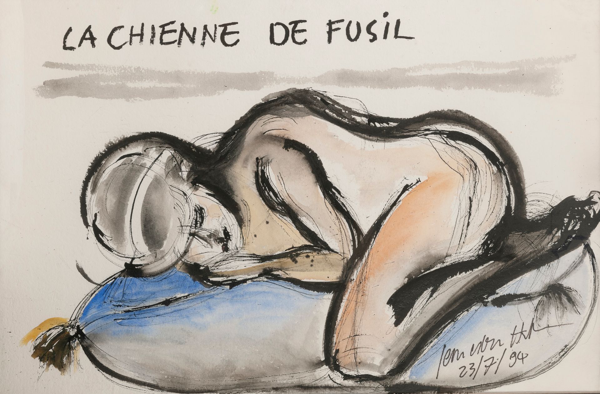 Jean Edern HALLIER (1936-1997) La chienne de fusil, 1994. 

Ink and watercolor o&hellip;