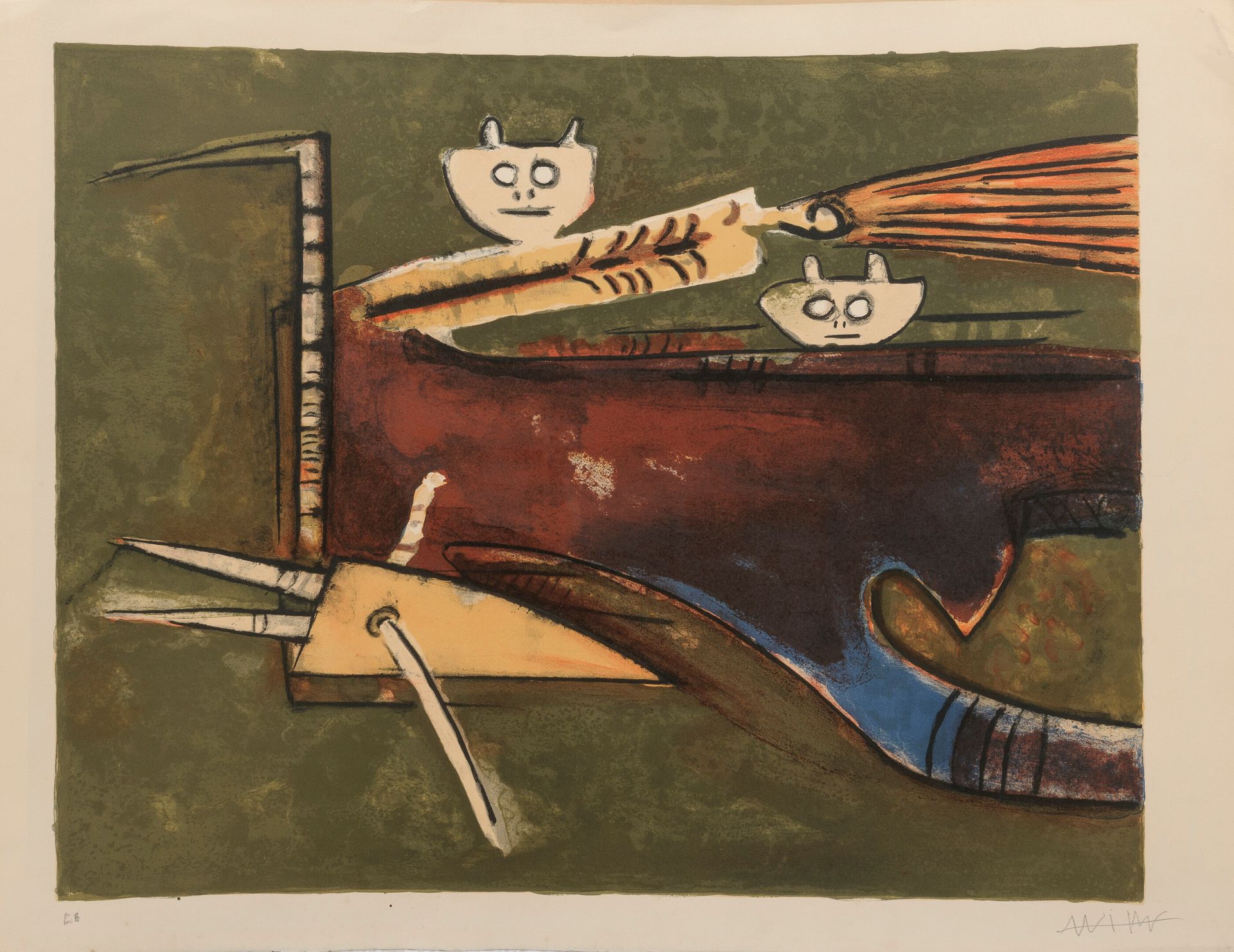 Wifredo LAM (1902-1982) Bonjour Max Ernst, 1974.

Lithographie en couleurs sur p&hellip;