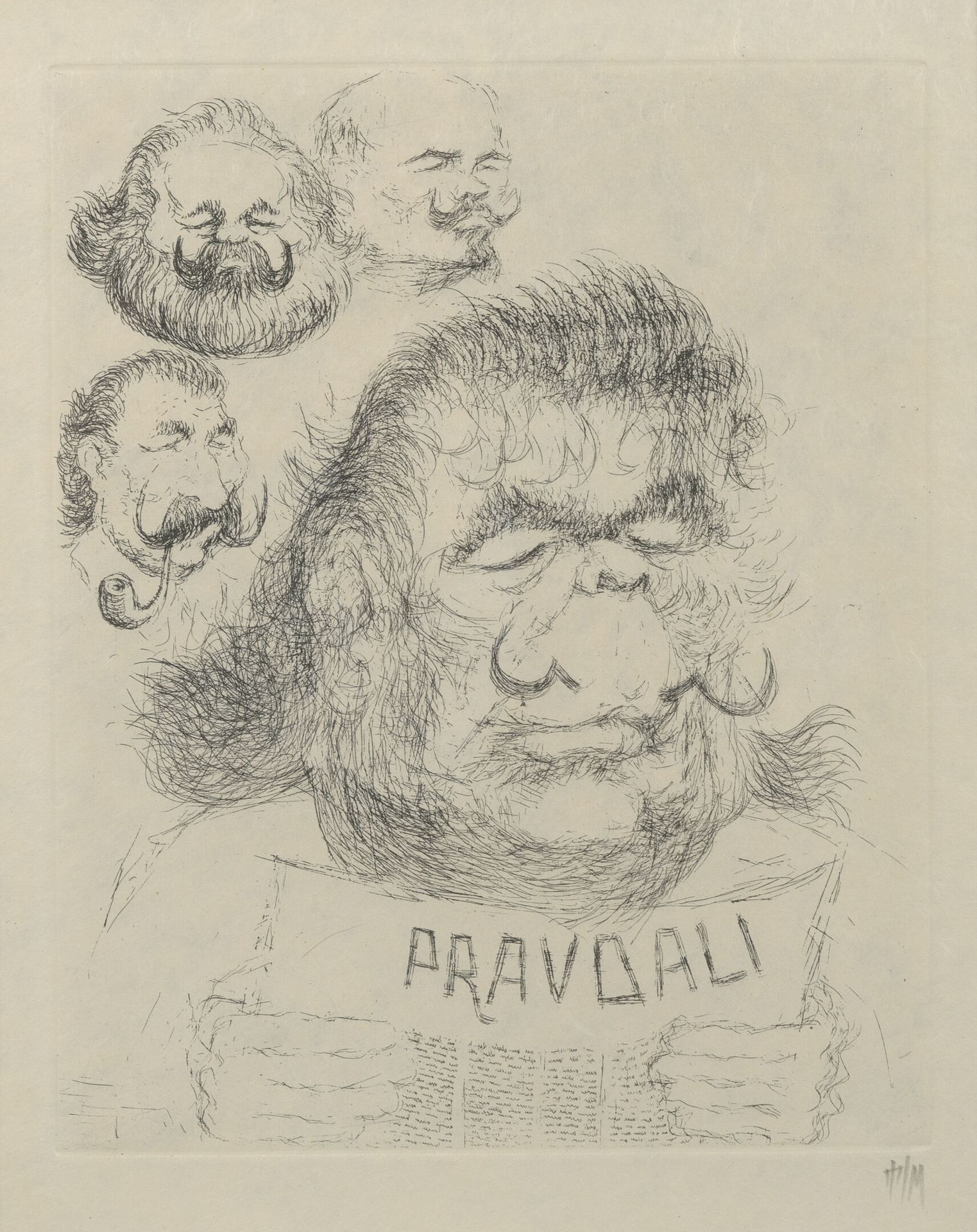 TIM (1919-2002) 合法性，1971年。

PravDali。

纸上蚀刻画。

右下方有签名。

38 x 28 cm。

染色剂。