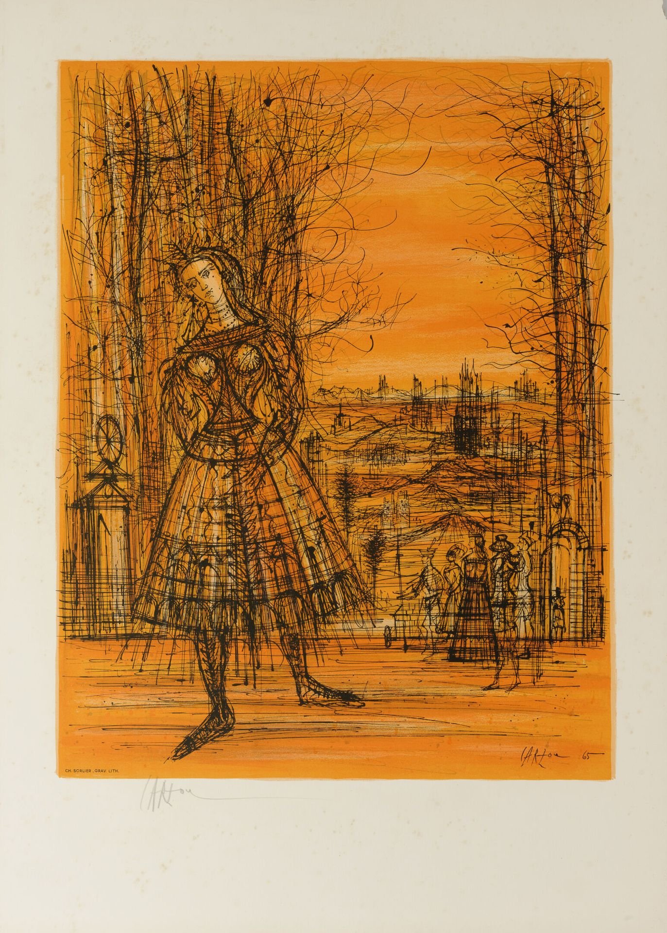 Jean CARZOU (1907-2000) Giselle, 1966.

纸上彩色平版画。

左下方有签名。

Charles Sorlier编辑，巴黎。&hellip;