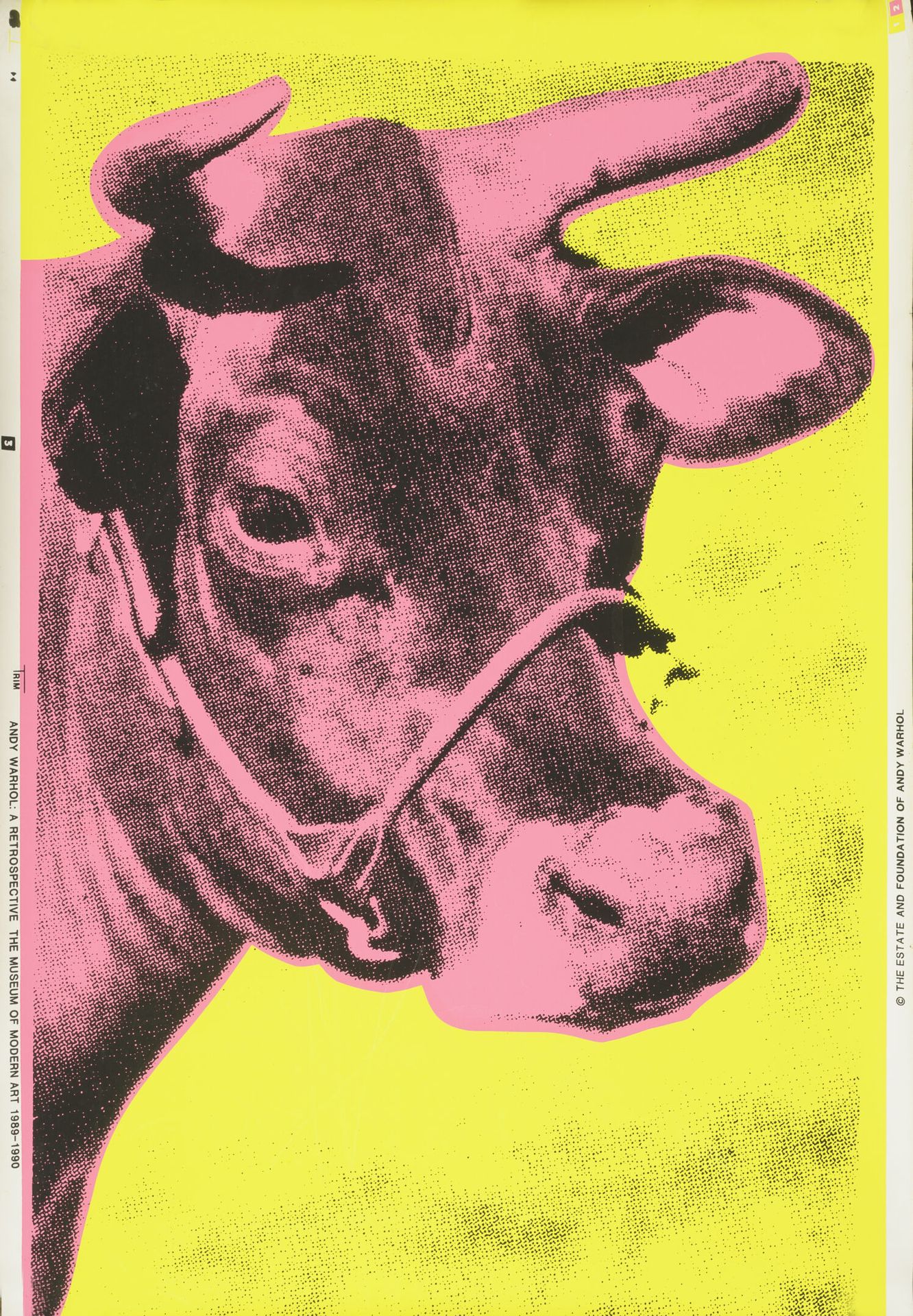 D'après Andy WARHOL 粉红牛，1989年。

彩色丝网印刷在墙纸上。

边框上印有 "Andy Warhol A Retrospective &hellip;