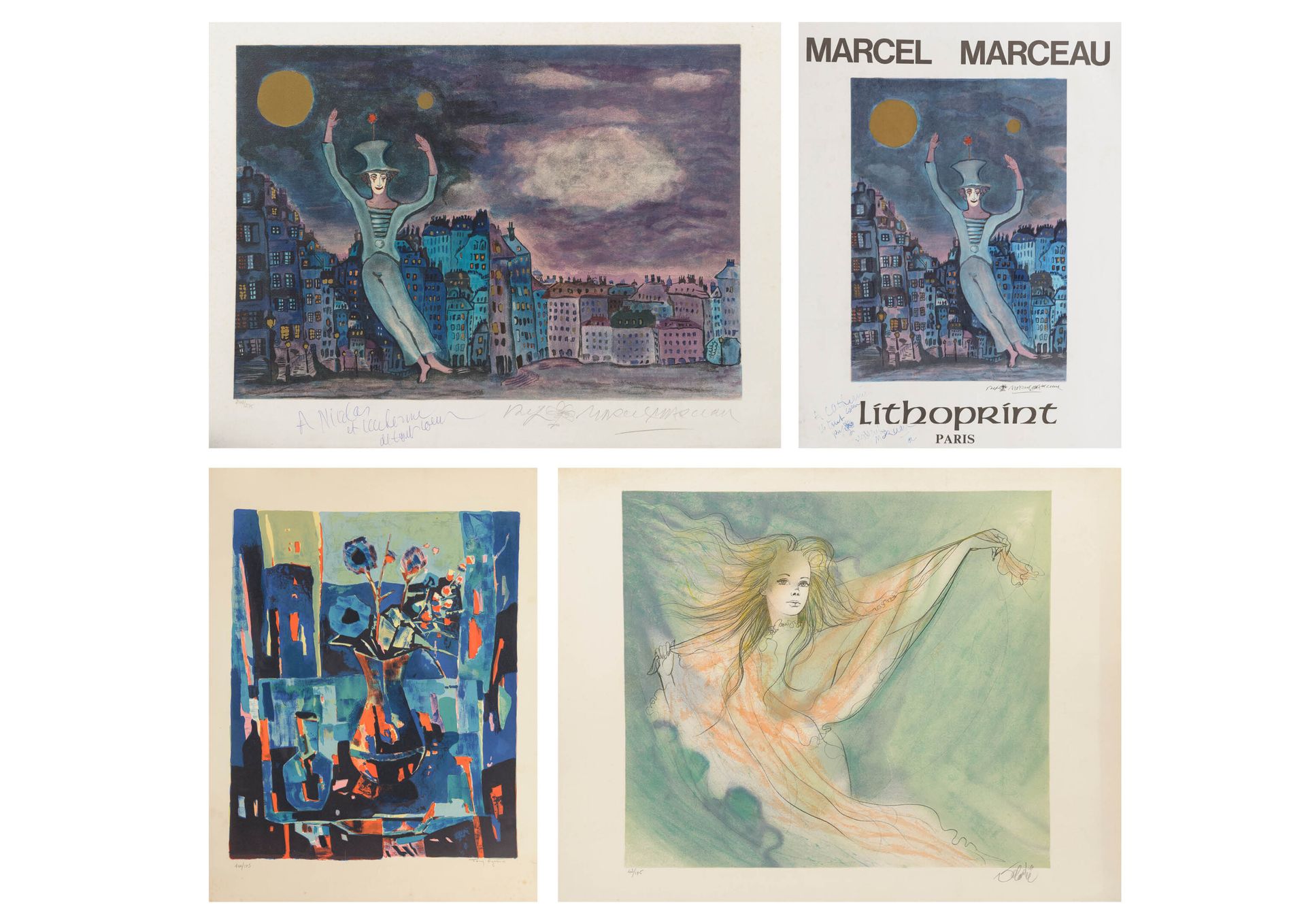 Marcel MARCEAU (1923-2007) 小丑。

纸上彩色石版画。

签名并奉献。

左下角有246/275的编号。

褶皱和污渍。

53 x &hellip;