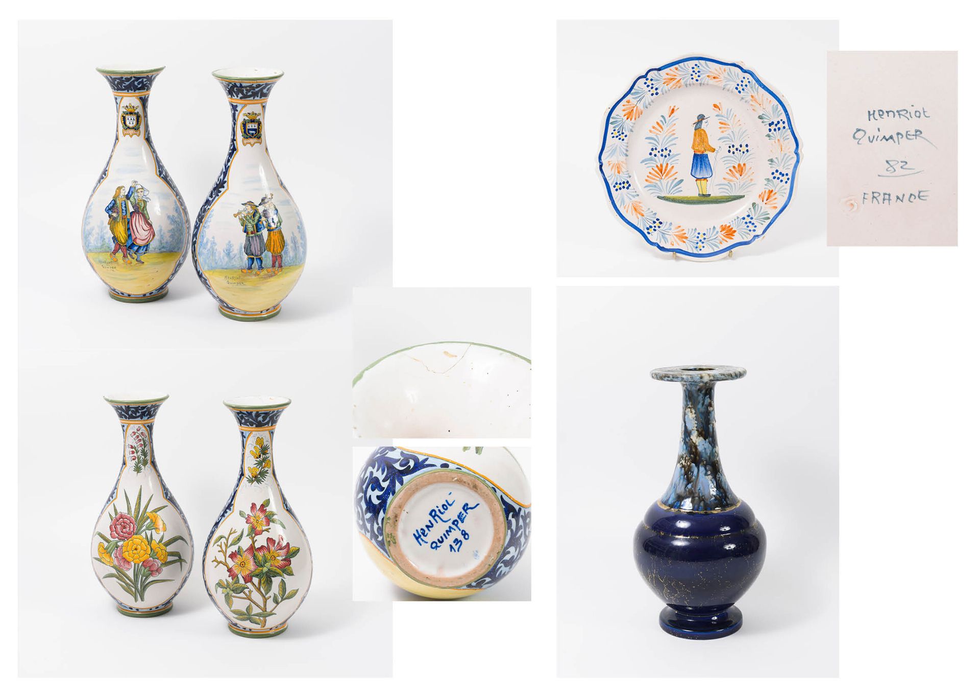 Lot comprenant : Manufacture Henriot, Quimper:

- Pair of glazed earthenware vas&hellip;