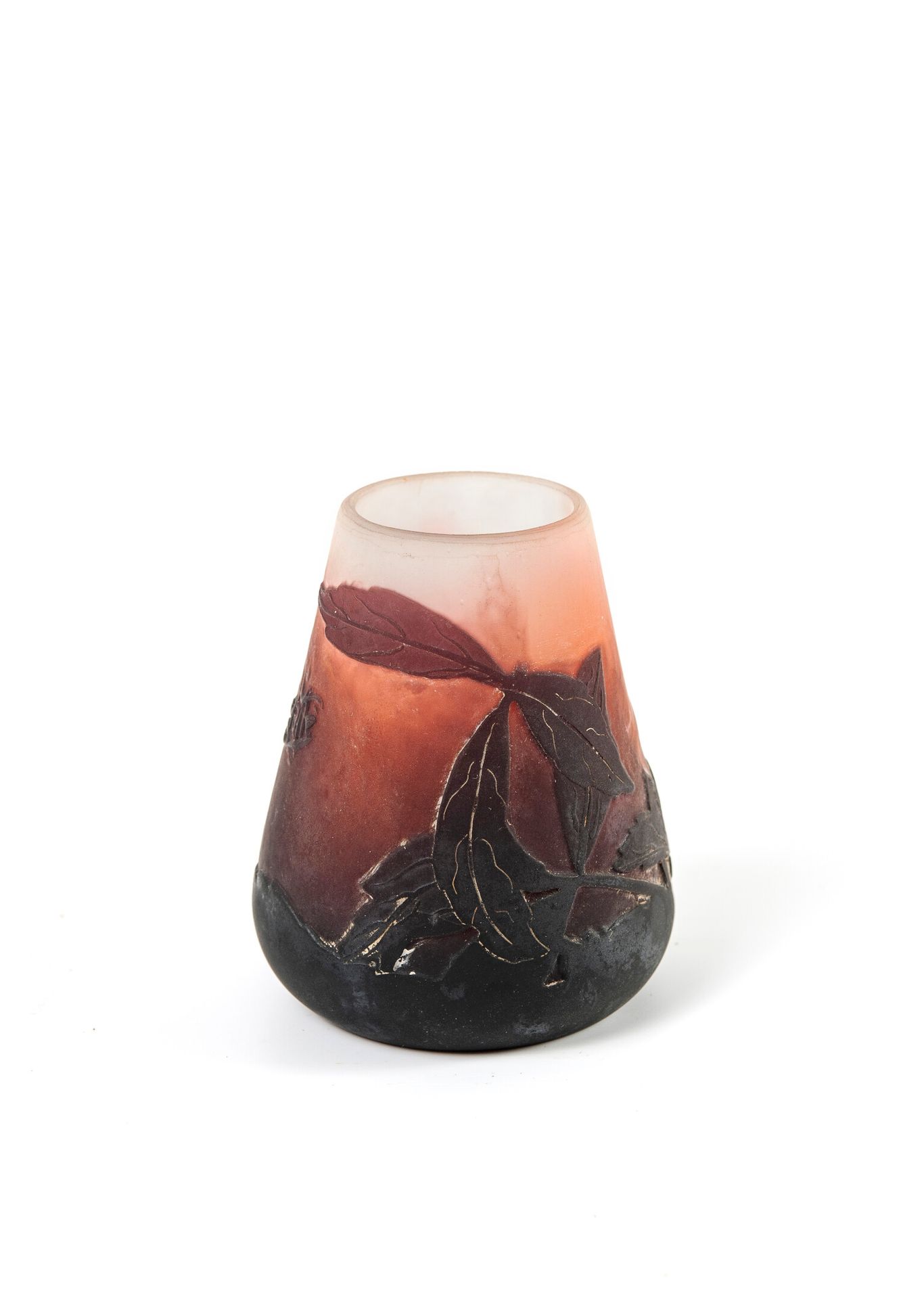 ÉTABLISSEMENTS GALLÉ Small truncated cone-shaped vase.

Proof in brown lined gla&hellip;