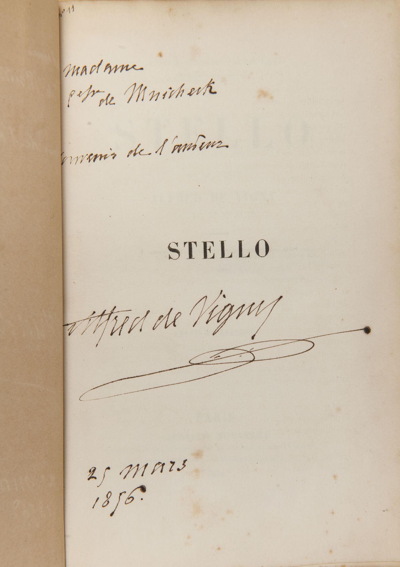 VIGNY (A. De). Stello.

Paris, Lib. Nouvelle, 1856, in-8, 2 ff. - 358 S. In voll&hellip;