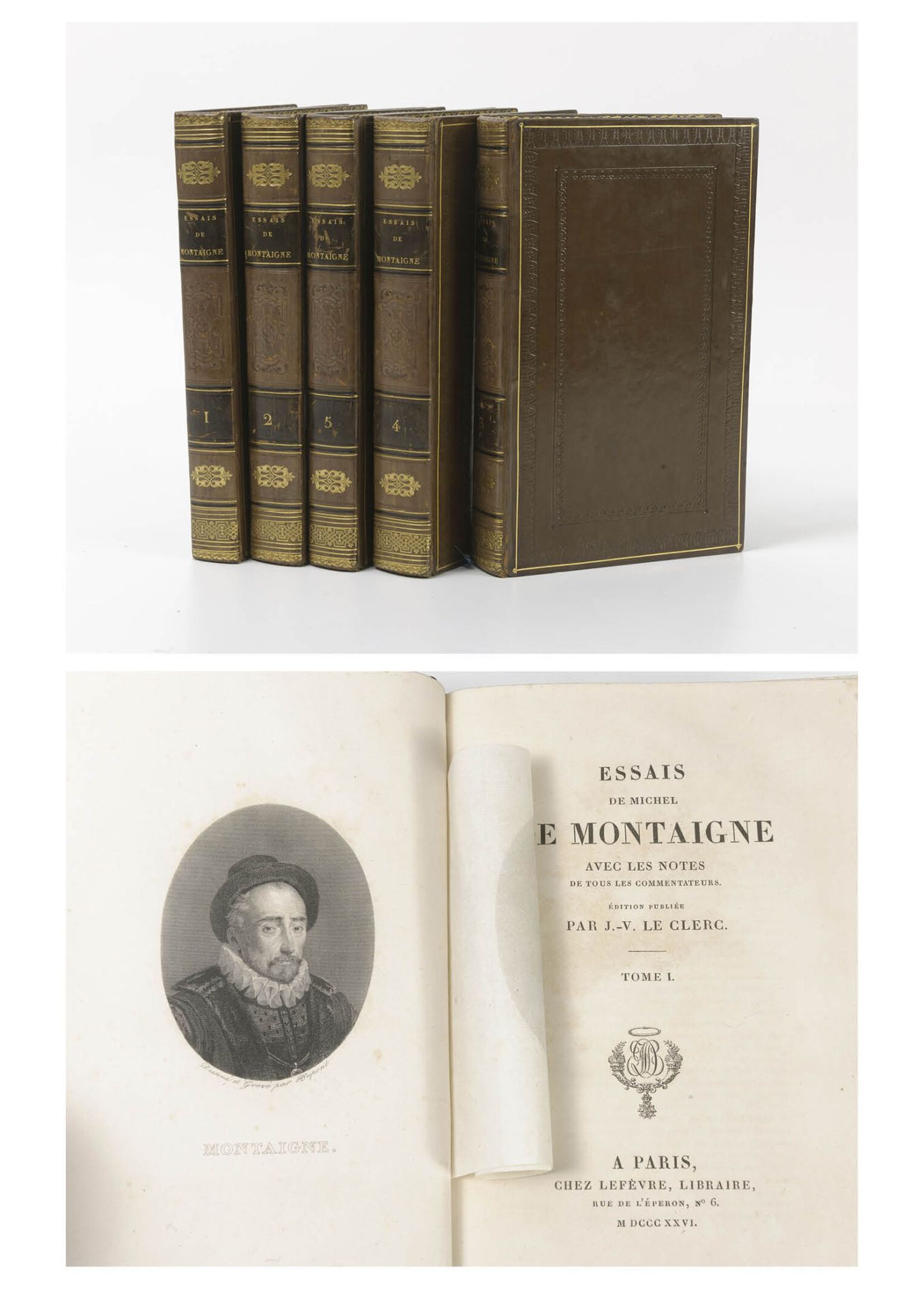 Michel de Montaigne 所有评论员的文章都有注释。由J.-V. Le Clerc出版的版本，巴黎，Lefèvre，1826。

5卷8开本。

&hellip;
