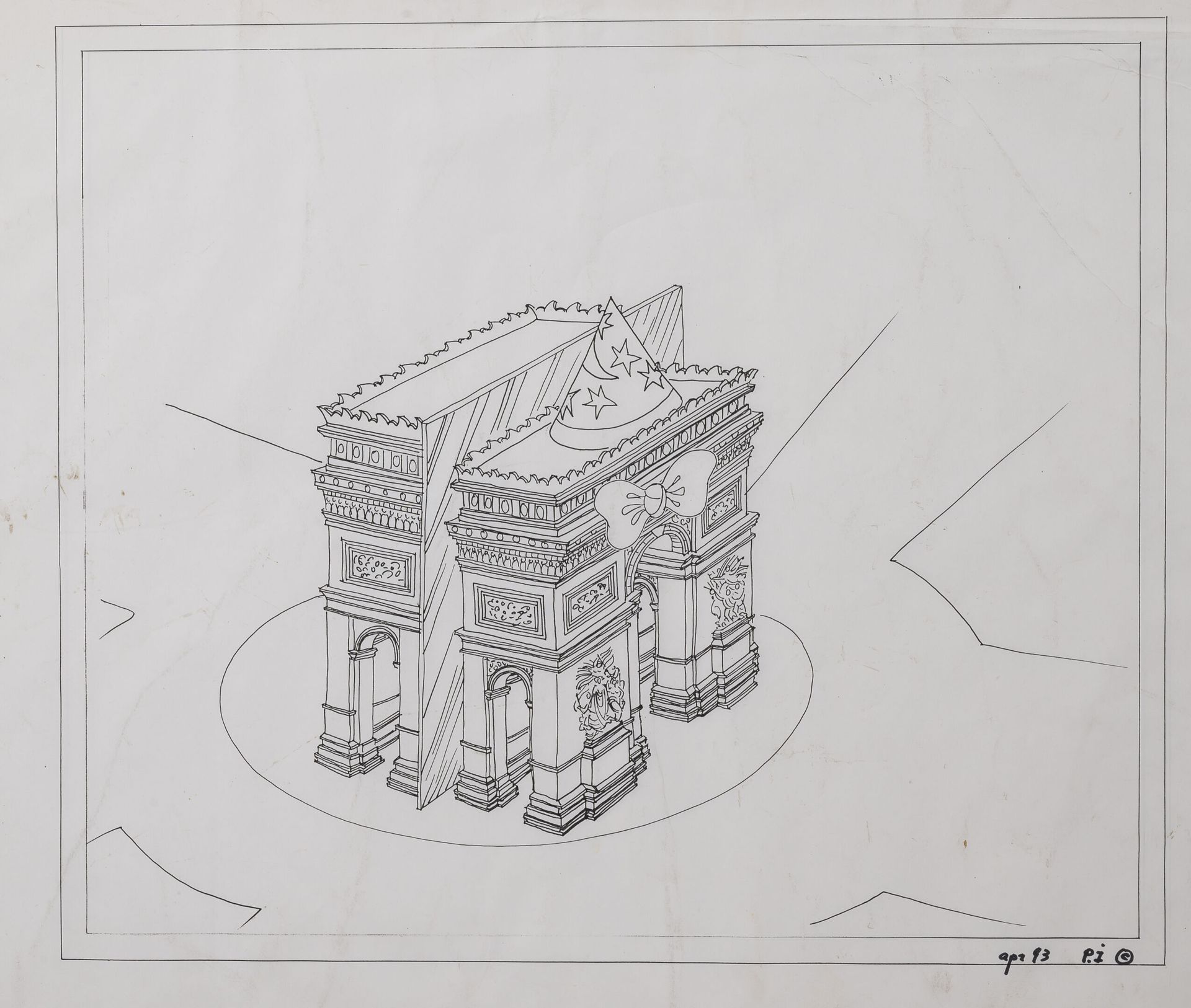Petrika IONESCO (1946) Arc de Triomphe mit Mickeys Zaubererhut und einer Schleif&hellip;