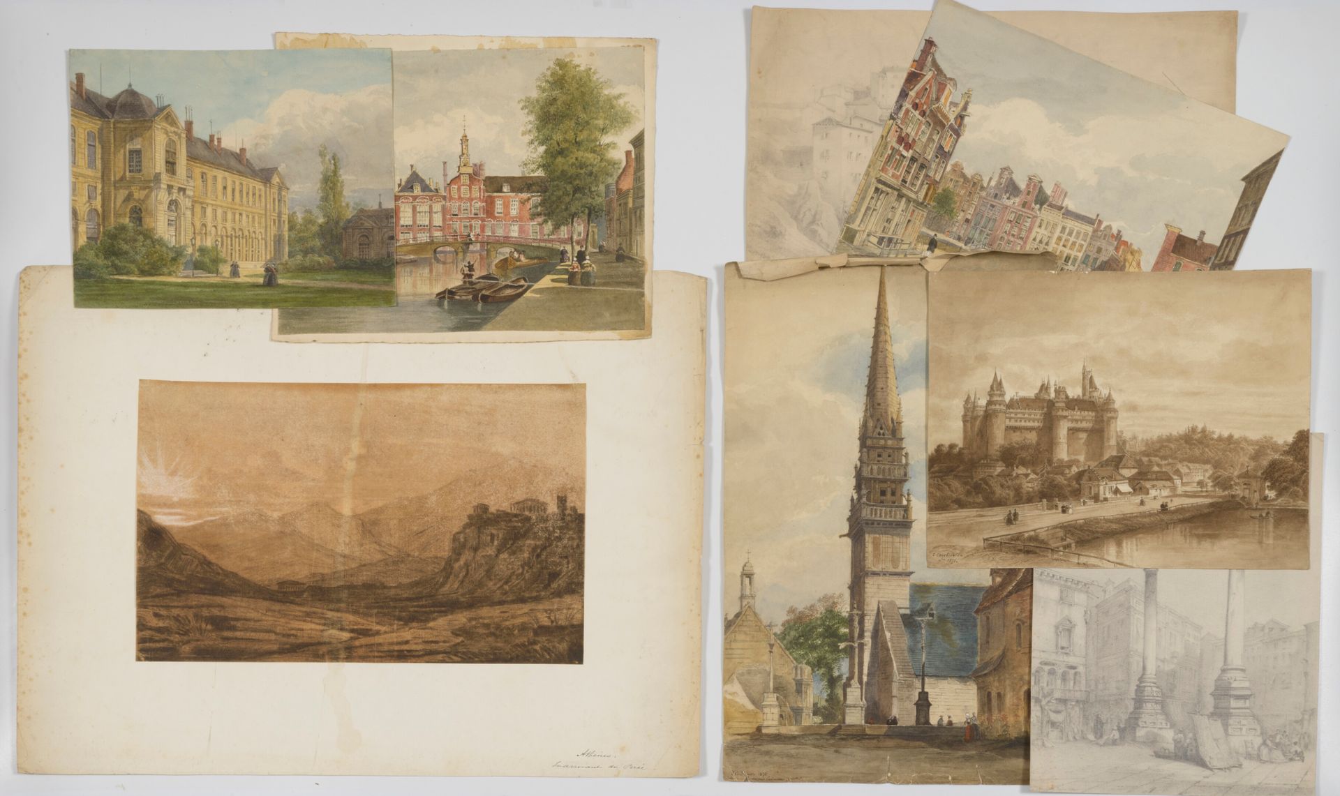 Emile COUTURIER (XIX-XXe siècle) 一共有8幅图画。

- 阿姆斯特丹铸币厂的景色。

水彩画，右下方有签名，位置和日期为1872&hellip;