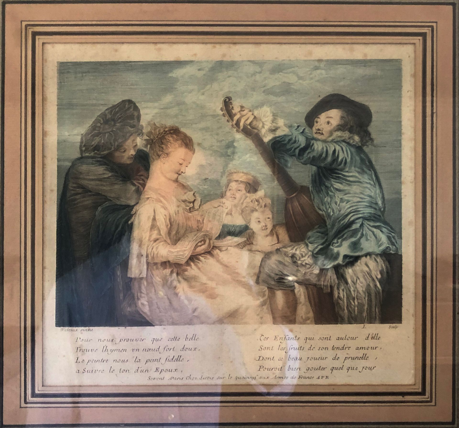 D'après Jean-Antoine WATTEAU (1684-1721) - 与曼陀林演奏者的侠义场景。

- 哈勒金、皮埃罗和斯卡平。

两幅加强版画&hellip;