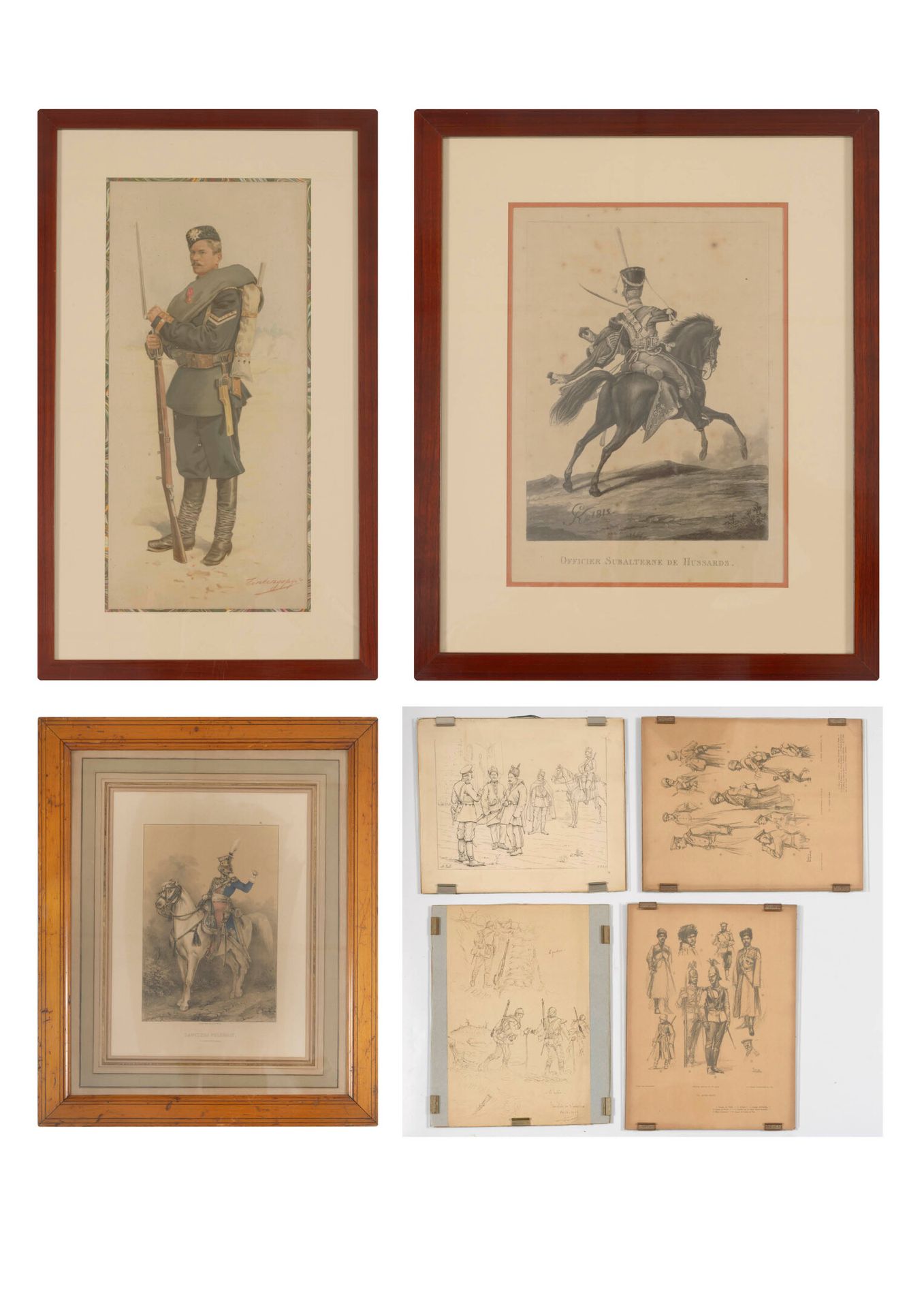 Null Lot of 7 engravings on the theme : Militaria. 

Various sizes. 

Stains, fo&hellip;