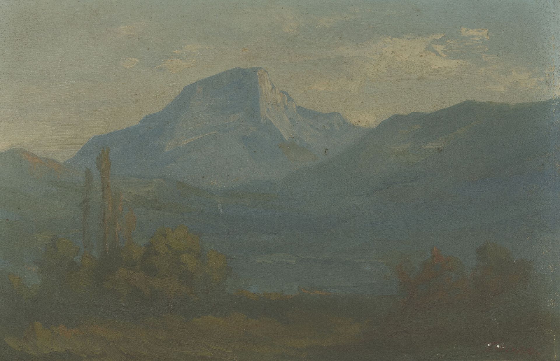TRENCA (fin XIXème - début XXème) 山地景观。

板上油彩。

右下方有签名。

19 x 27,5 cm。框架边缘有划痕、磨损&hellip;