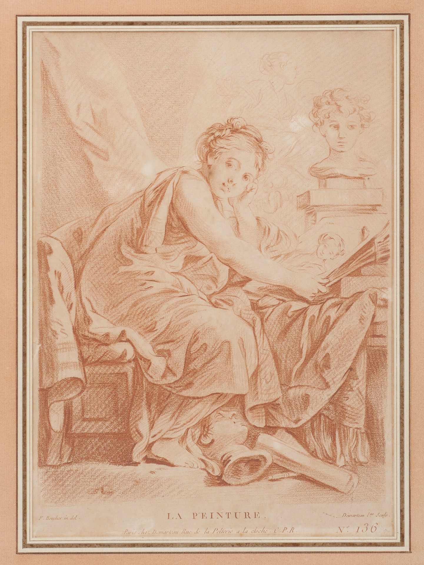 D'après François BOUCHER (1703-1770) Pintar.

Grabado a la manera sanguínea.

Pa&hellip;