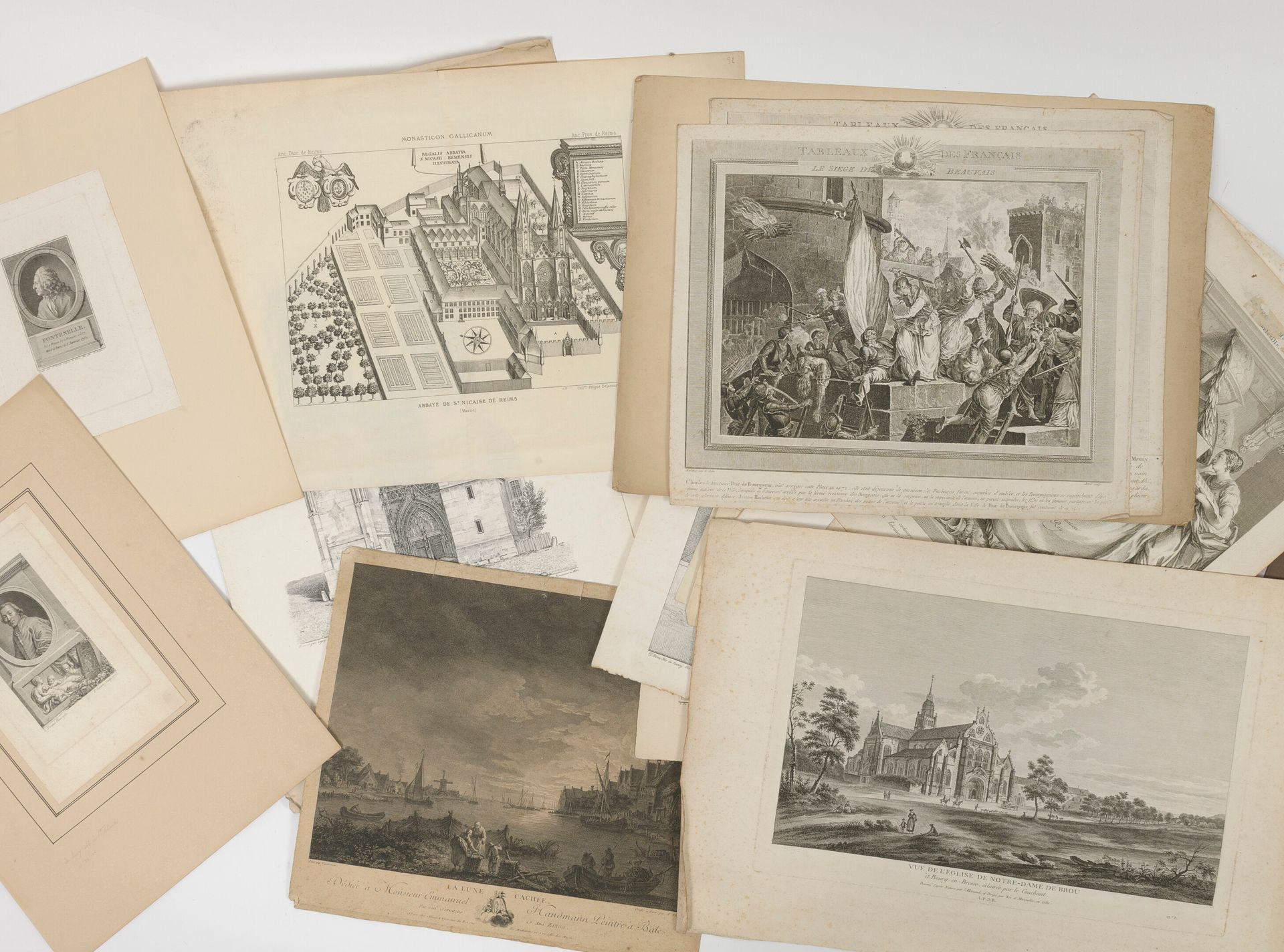 XVIIIème-XIXème siècles Lote de grabados en blanco y negro, en láminas, sobre di&hellip;
