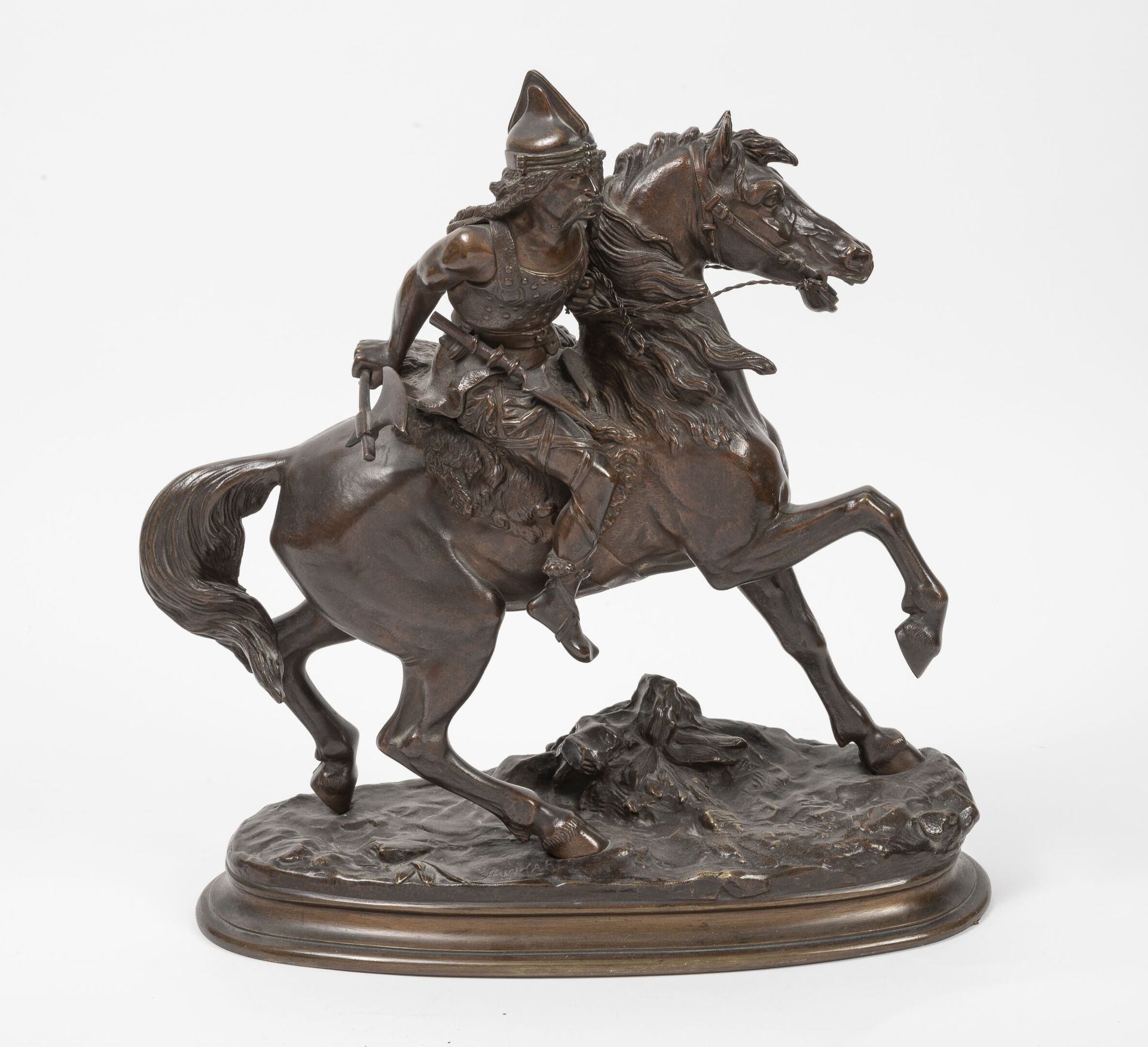 D'après Alfred Pierre Richard (1844 1884) Guerrier gaulois à cheval. 

Epreuve e&hellip;