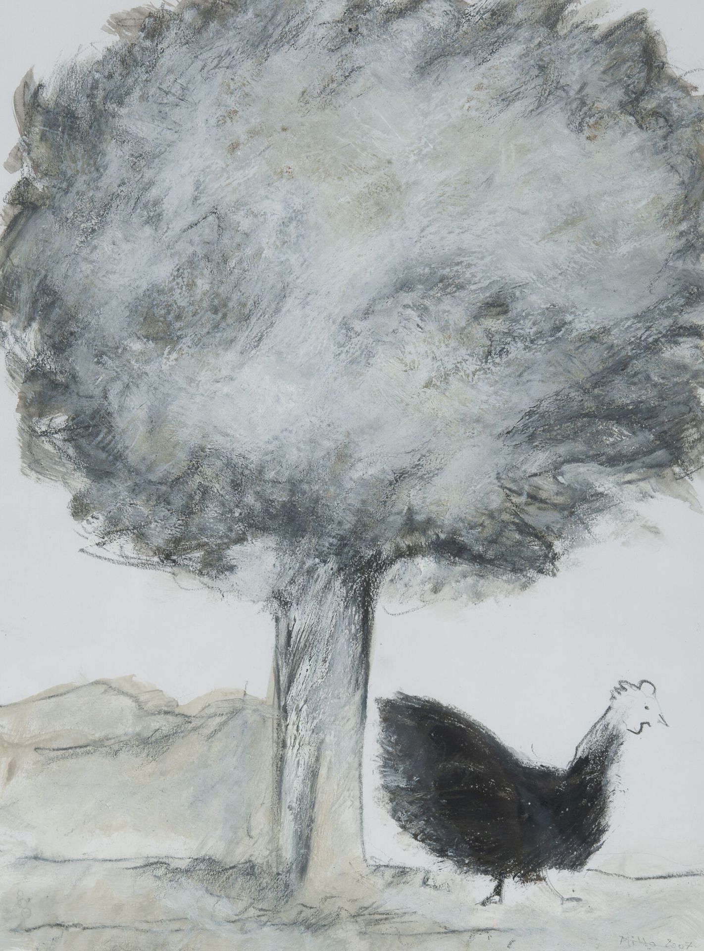 Francine MILLOT (1943) Huhn unter einem Baum, 2007.

Graphit, Holzkohle und Goua&hellip;