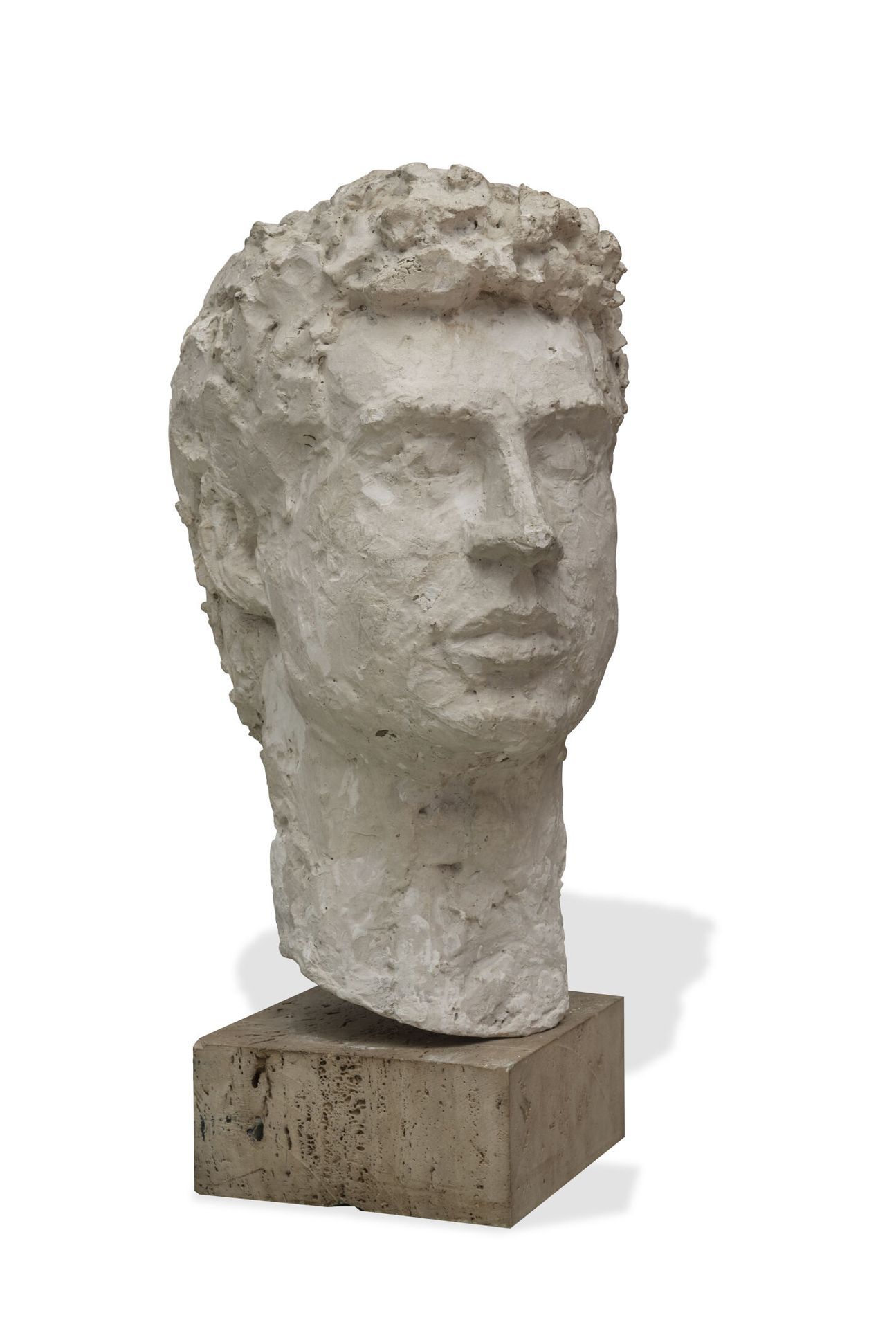 Ecole du XXème siècle Head of a man.

Model in plaster.

Square base in traverti&hellip;
