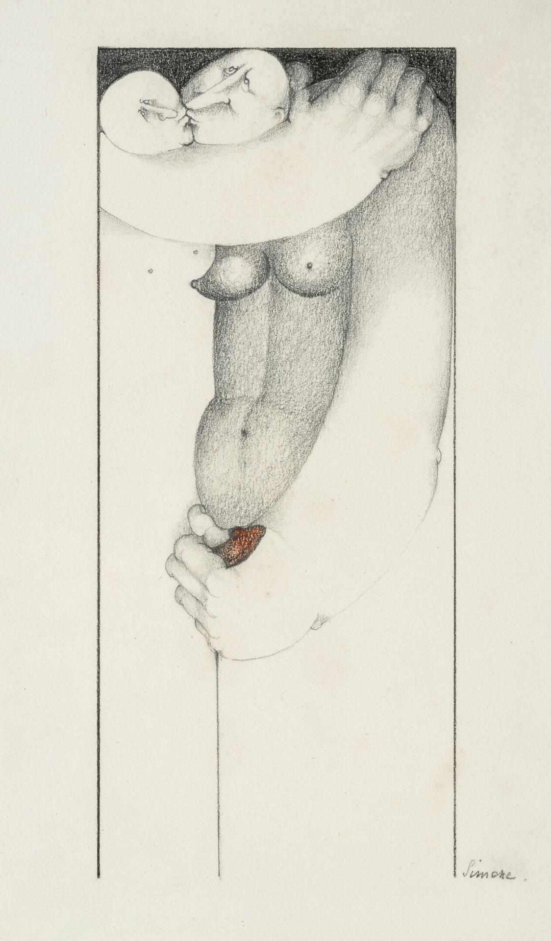 Simone TOUSSAINT (1940) Le couple. 

Mine de plomb et crayon de couleur sur papi&hellip;
