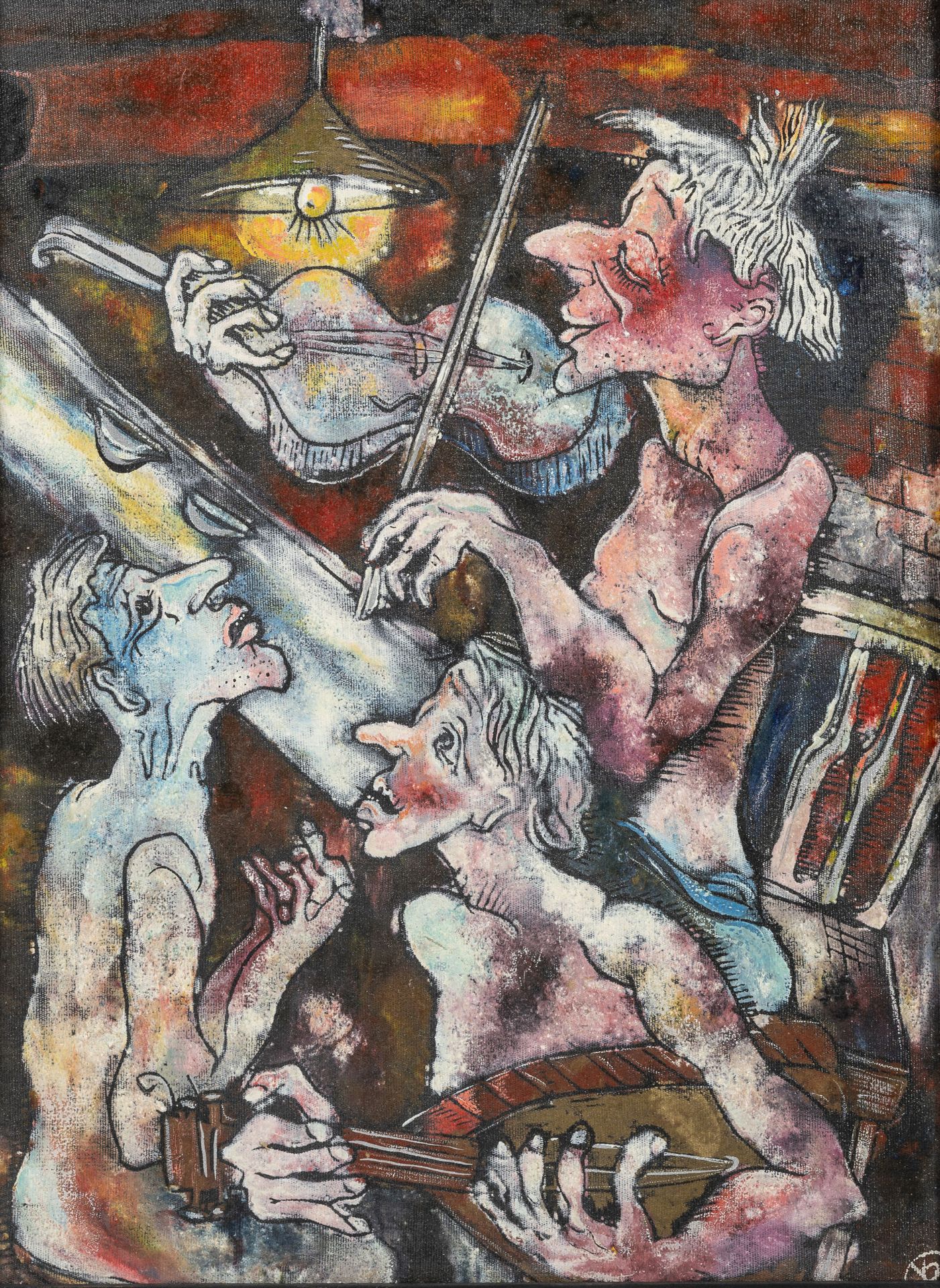 Rurik KALEDIN (1944) L'orchestre, 1980. 

Huile sur isorel. 

Signé du monogramm&hellip;