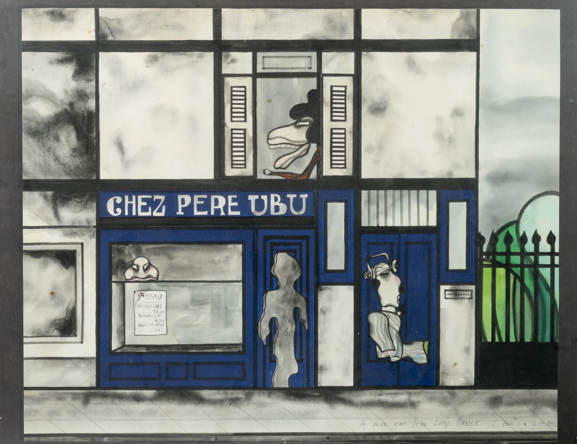 Jan LENICA (1928-2001) Chez Père UBU, 1980.

纸上水彩、水粉和拼贴画。

右下角有签名、奉献和日期。

50 x 6&hellip;