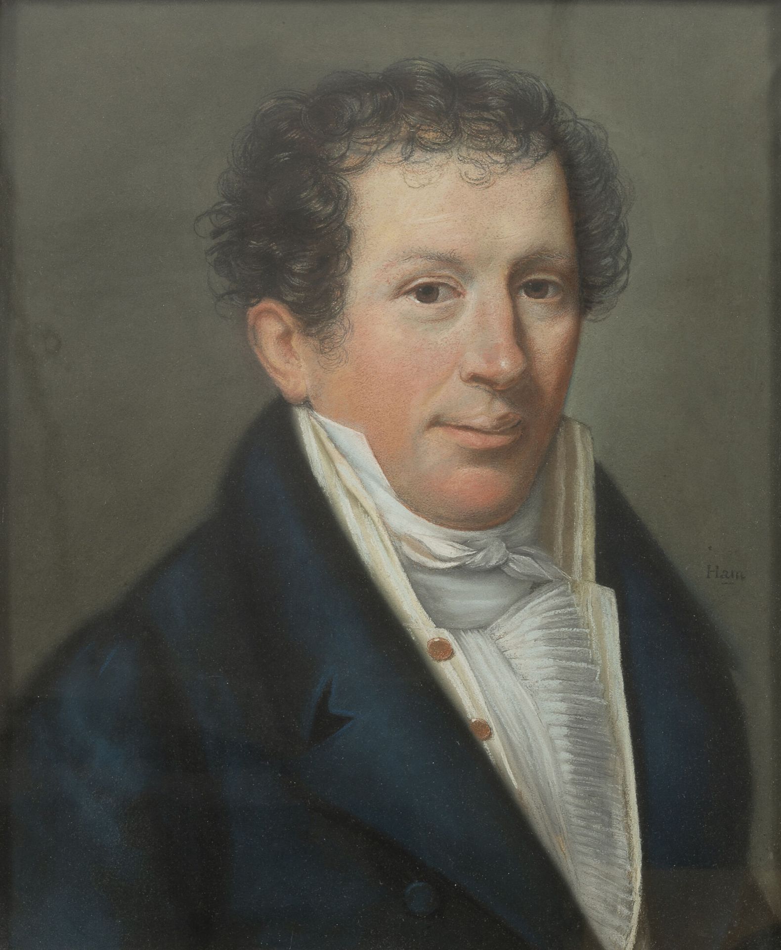 École française du XIXème siècle. Porträt eines Mannes mit blauem Gehrock. 

Pas&hellip;
