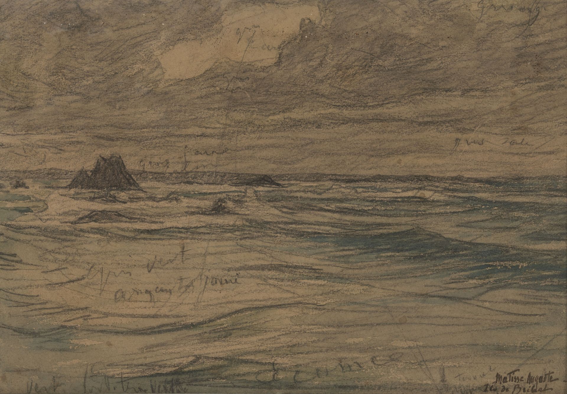 Auguste MATISSE (1866 1931) Marine, étude. 
Crayon et aquarelle annoté pour indi&hellip;