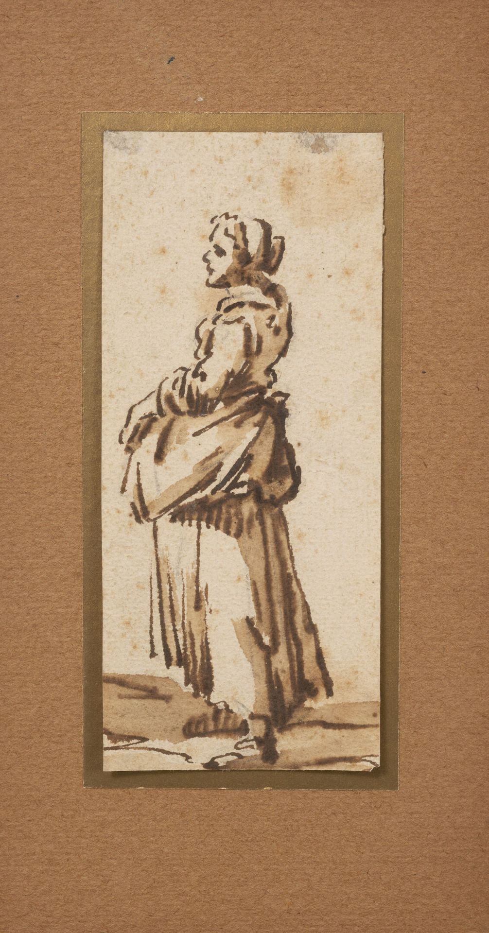 Ecole du XVIIIème siècle Paysanne de profil.

Encre et lavis sur papier.

12,5 x&hellip;