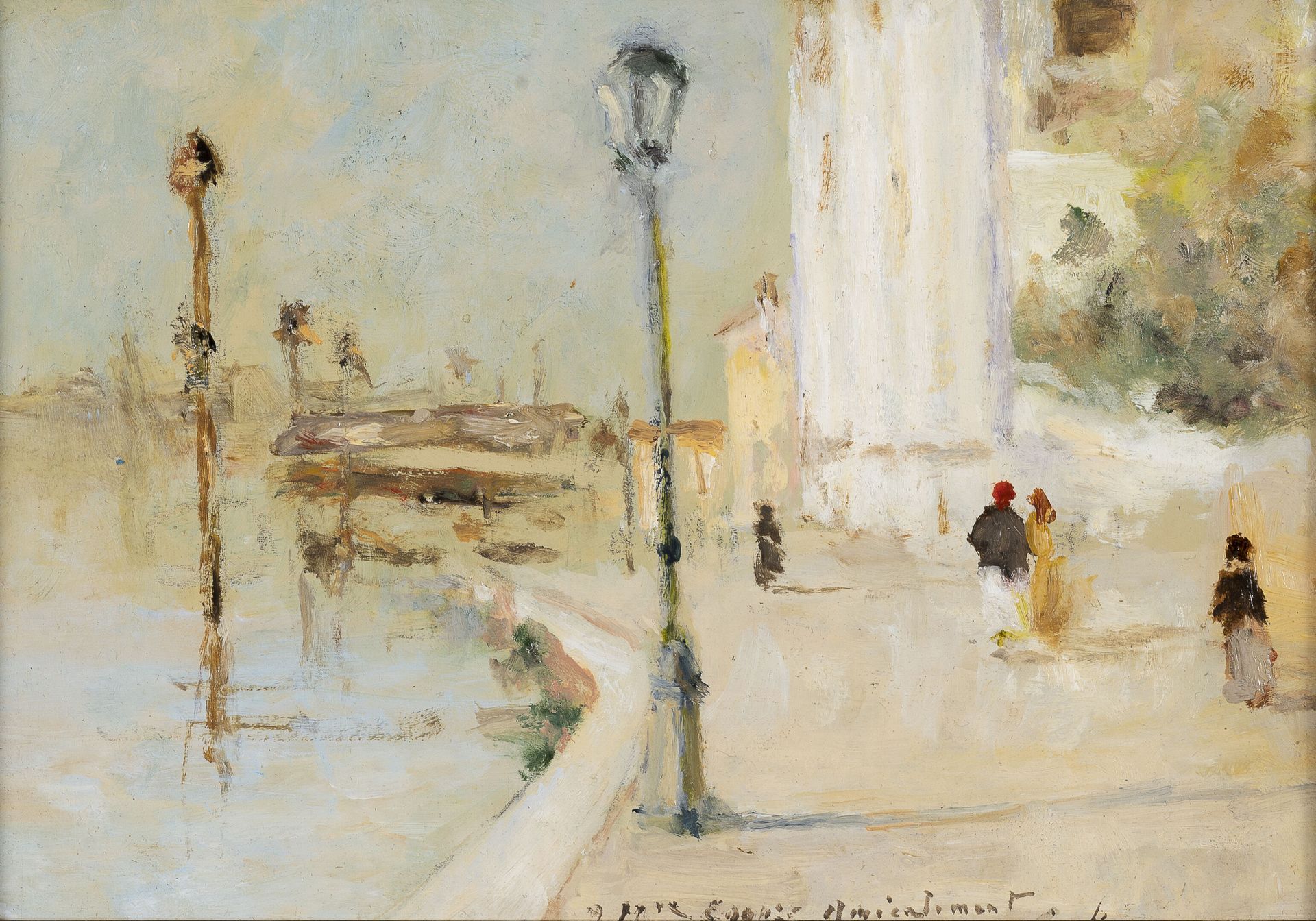 Ecole Moderne Quay in Venice animated by passers-by.

Oil on isorel.

Dedicated &hellip;