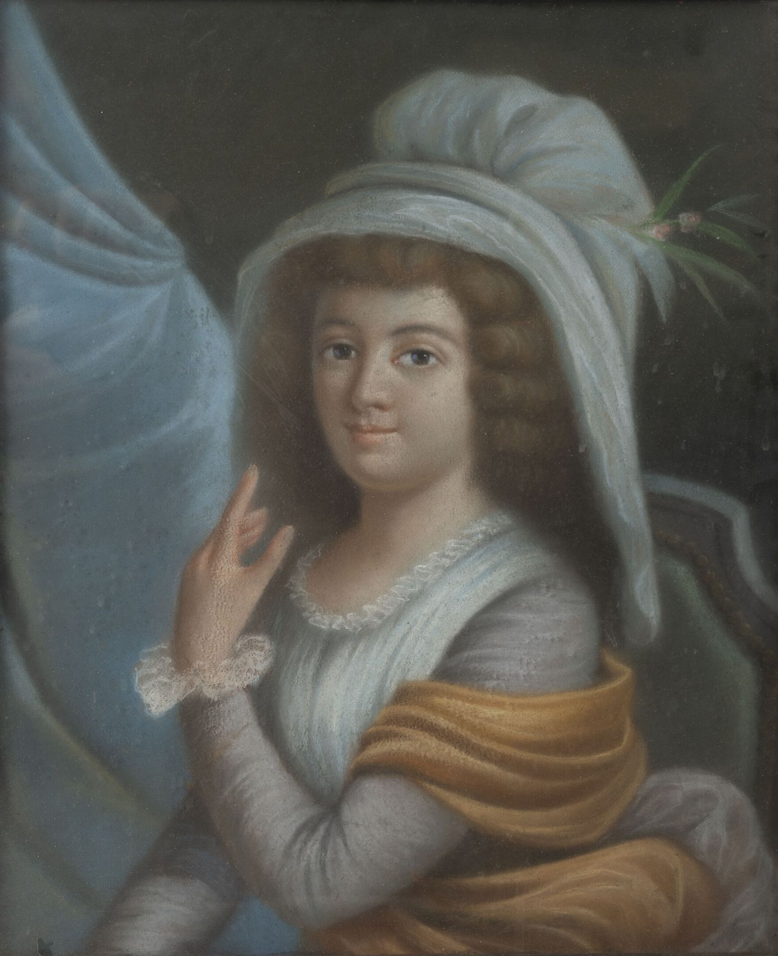 Ecole française dans le goût du XVIIIème siècle 戴帽子的女人肖像。

纸上粉笔画。

45 x 37厘米。

染&hellip;