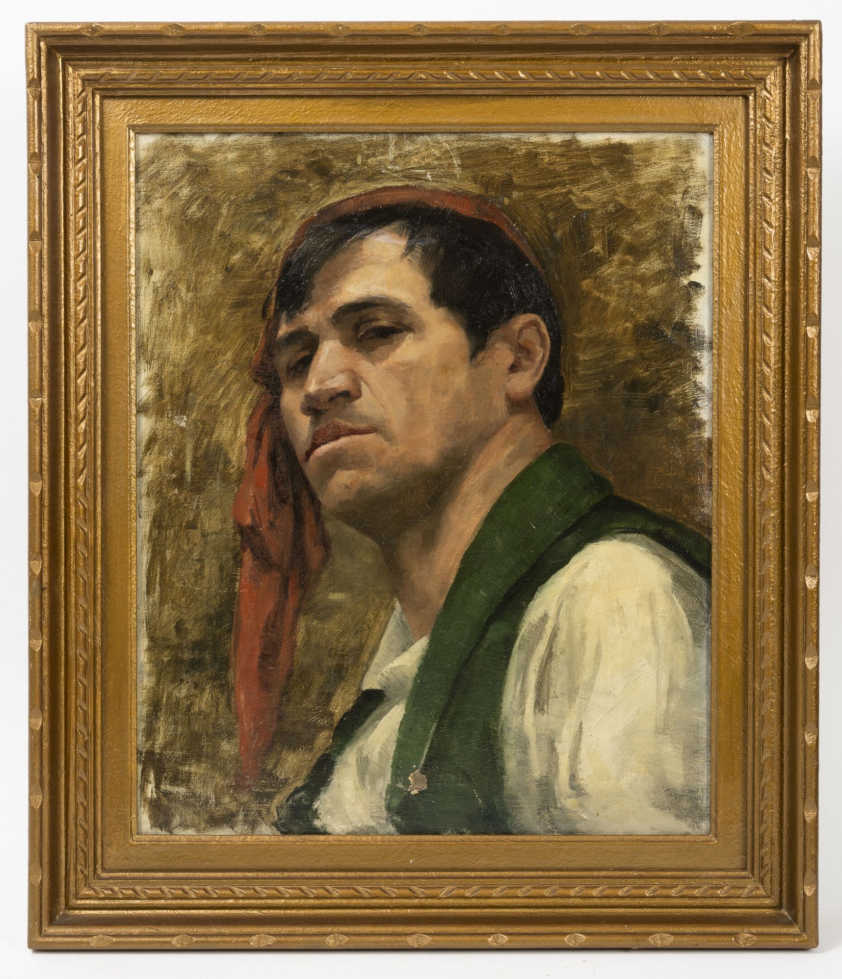 École de la fin du XIXème siècle Porträt eines Mannes mit rotem Halstuch. 

Öl a&hellip;