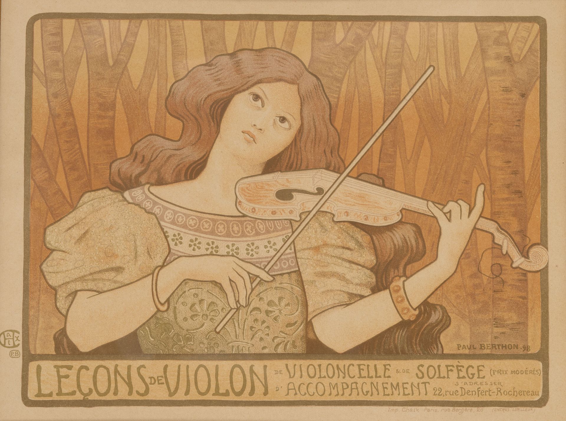 Null Lot of two framed lithographs: 

- After PAUL BERTHON (1872-1909)

Violin, &hellip;