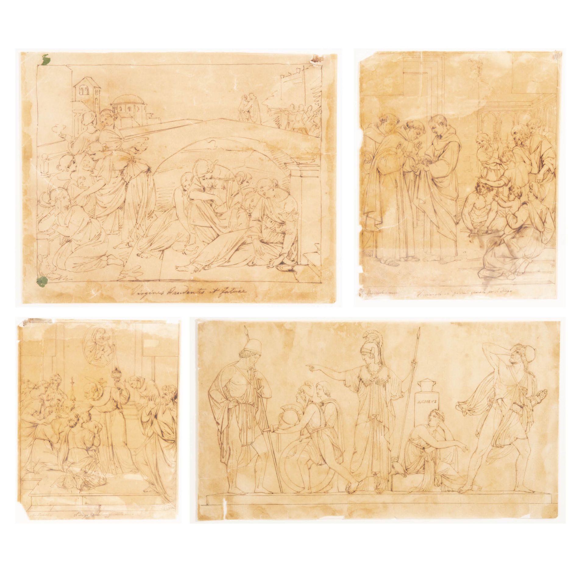 École de la première moitié du XIXème siècle Quatre dessins figurant des scènes &hellip;