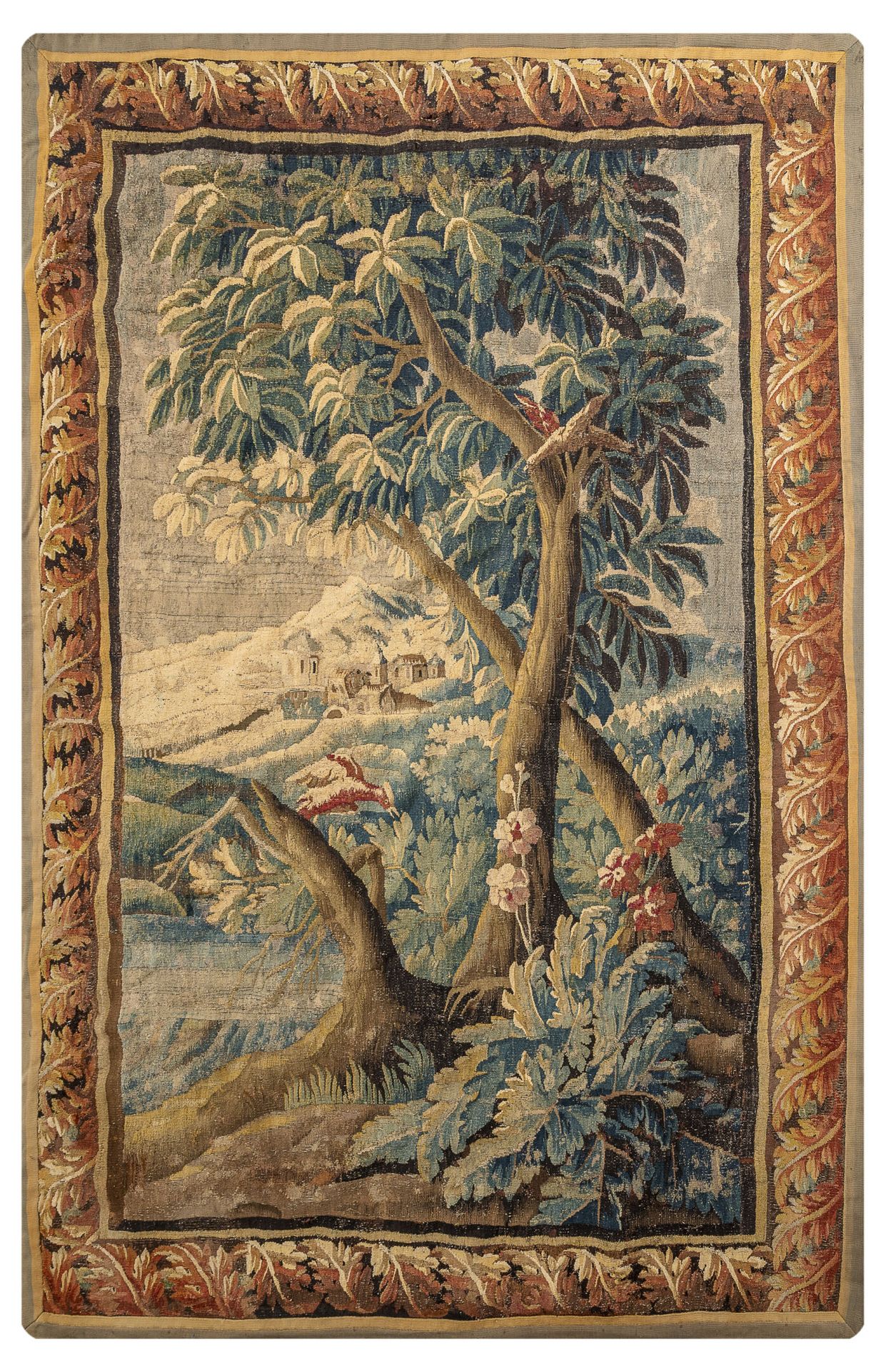 AUBUSSON, début du XVIIIème siècle, Greenery with a wooded landscape, animated b&hellip;