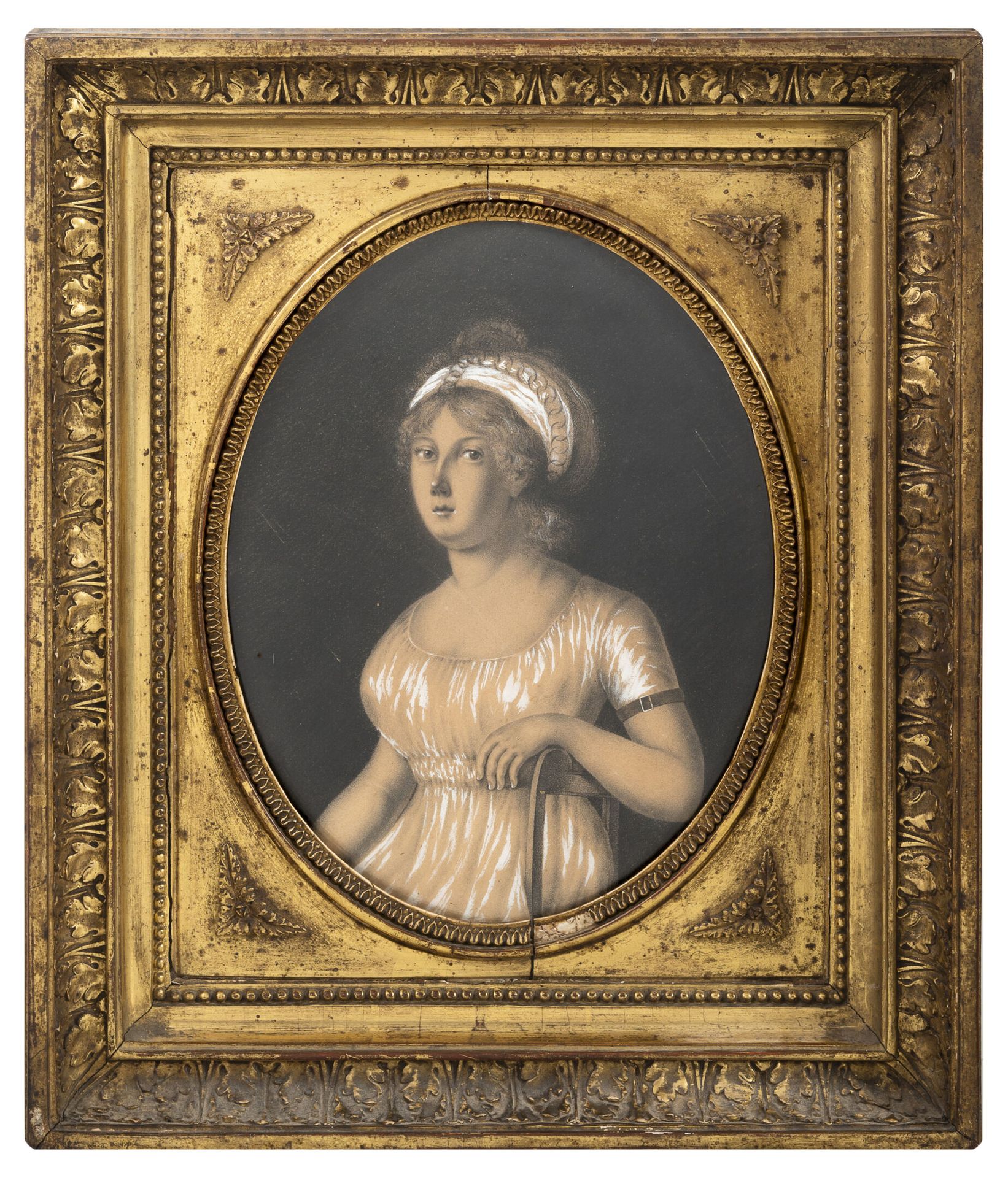 Ecole du premier quart du XIXème siècle Portrait of a woman in an empire dress. &hellip;