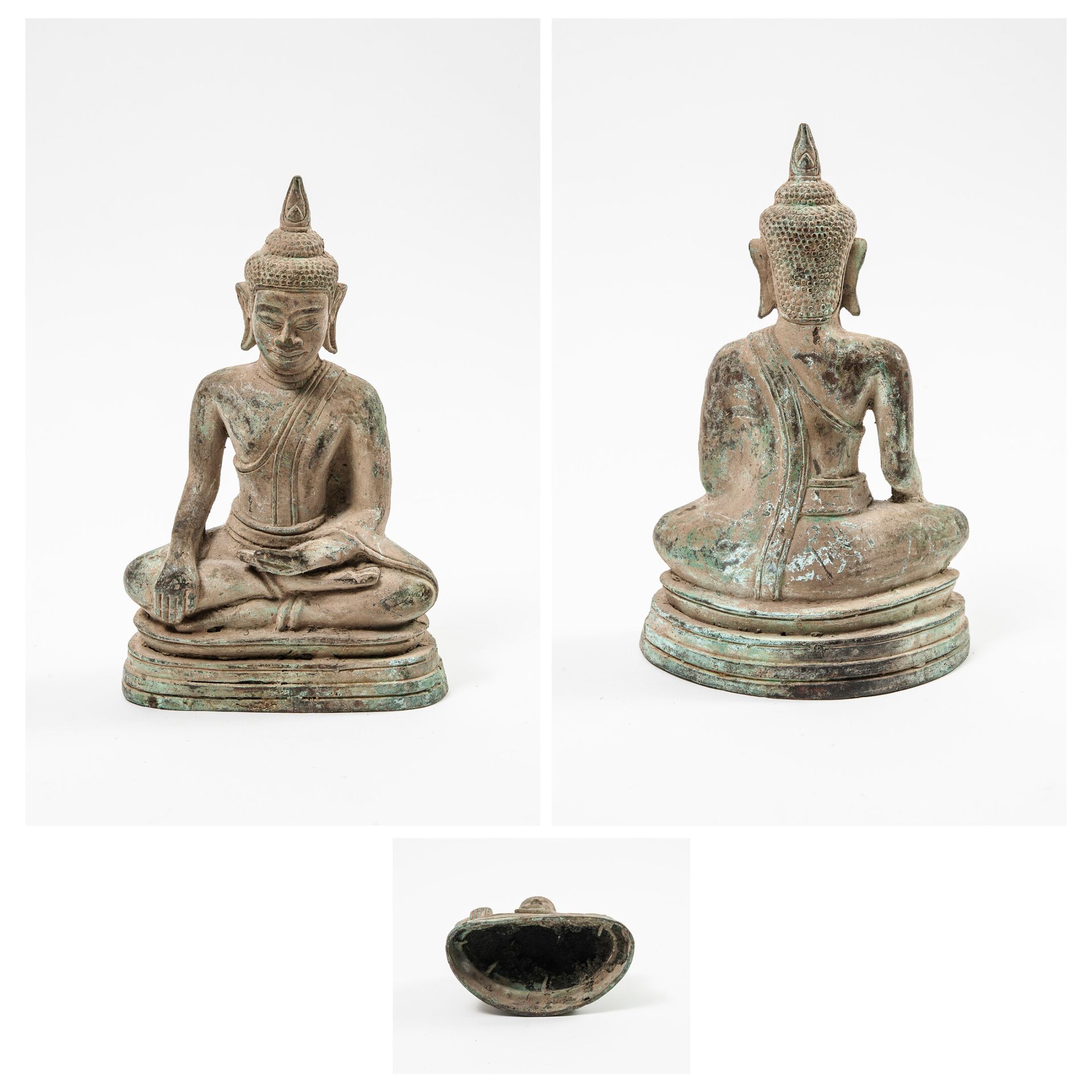 CAMBODGE, XXème siècle Buddha in bronze with an earthy patina, depicted seated i&hellip;