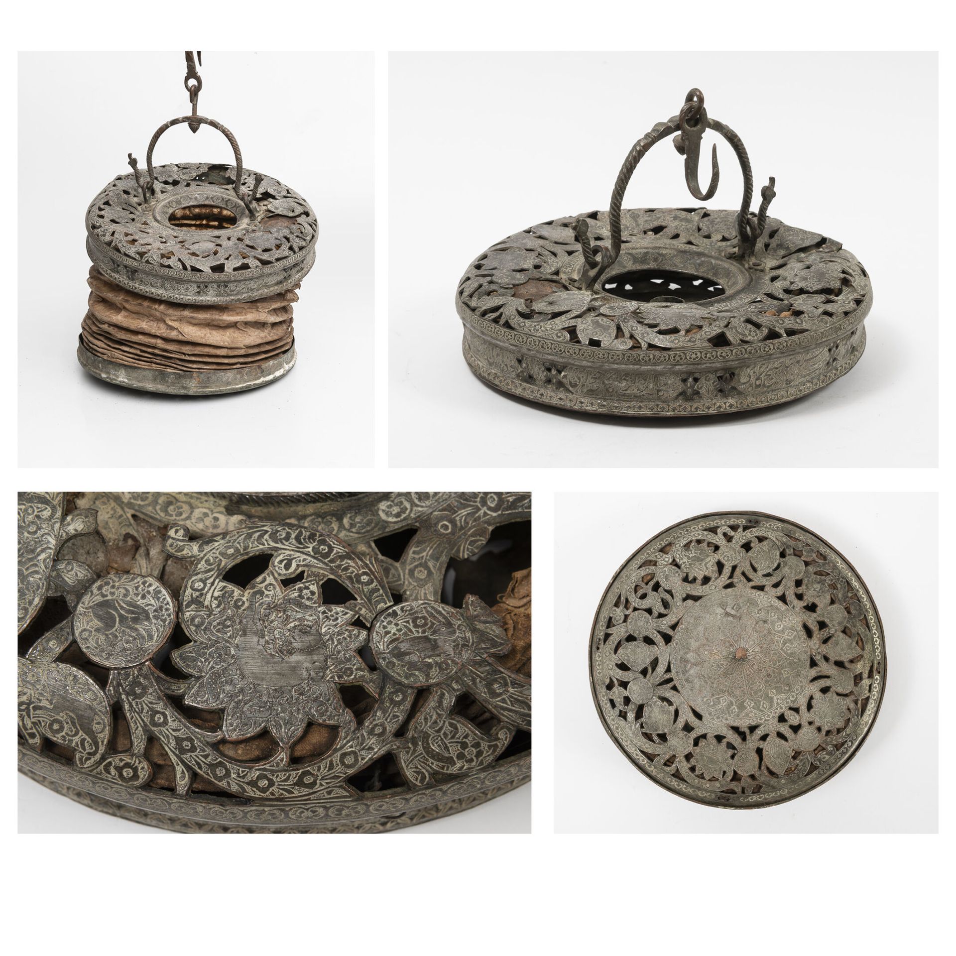 EMPIRE OTTOMAN, XIXème-XXème siècles Farol de fuelle circular con marco de cobre&hellip;