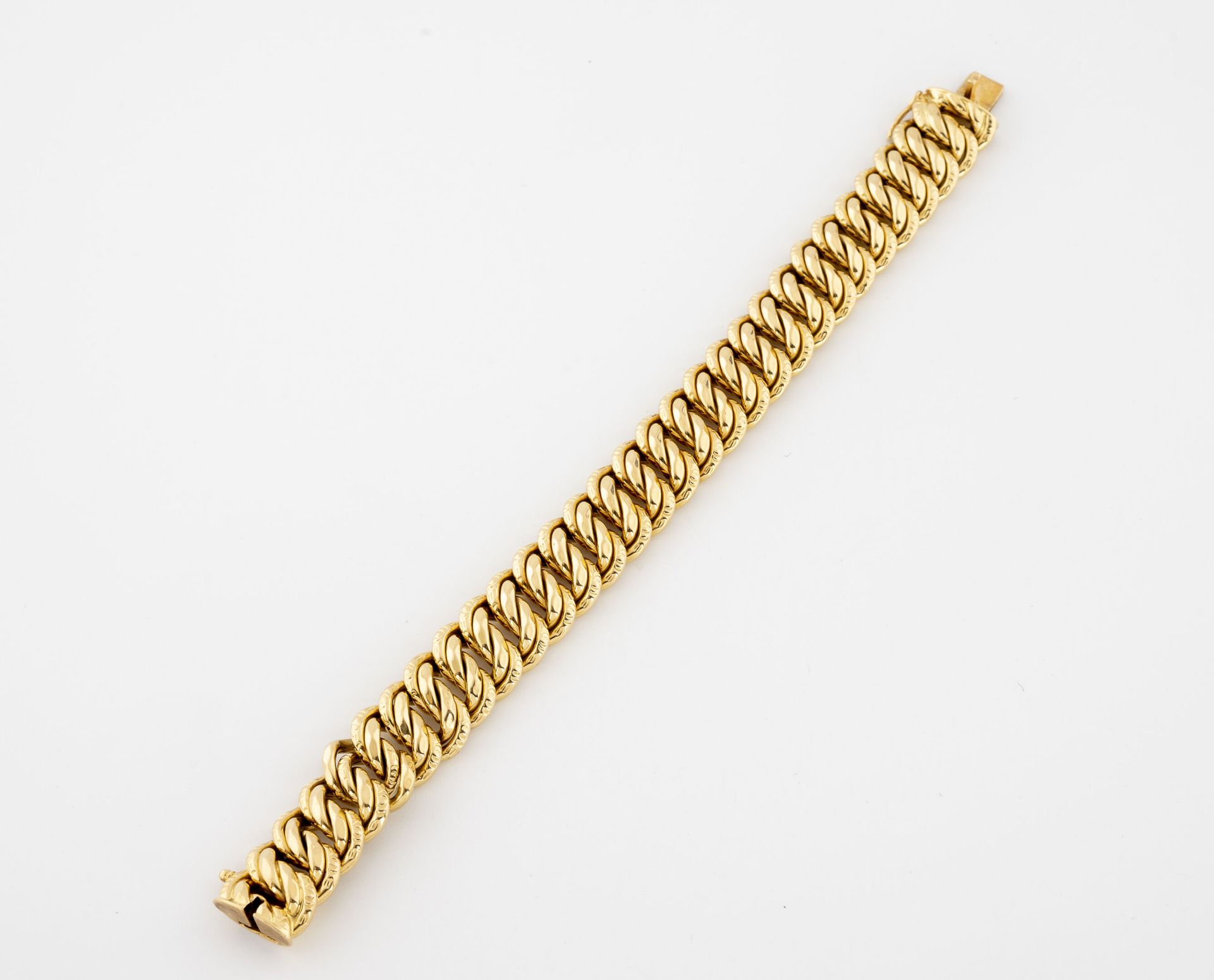 Null 黃金(750)手鏈，含美式連結。

棘轮扣，有八个安全销。

重量：33.3克。- 长度：20厘米。