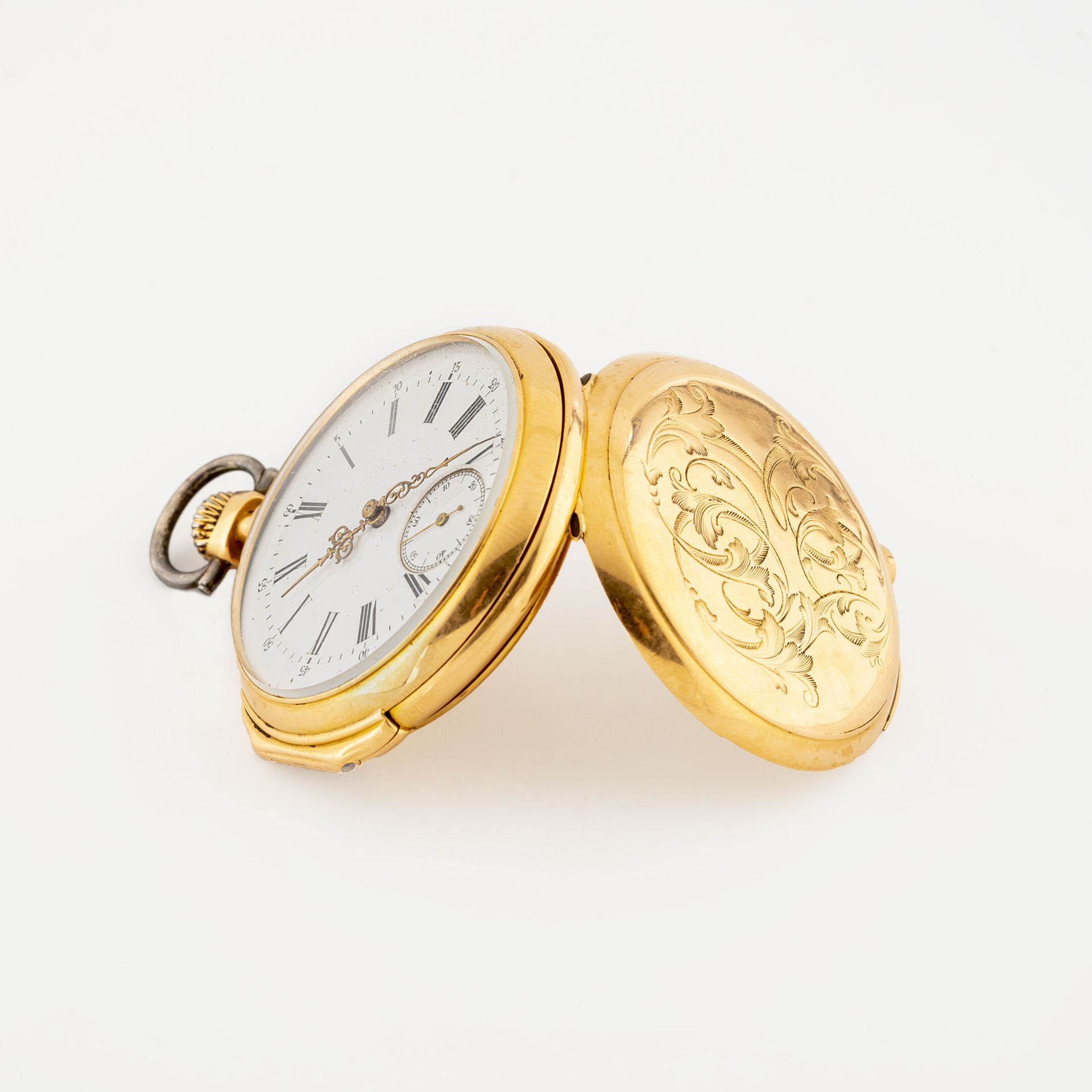 Null Yellow gold (750) pocket watch.

Encrypted back cover. 

White enamelled di&hellip;
