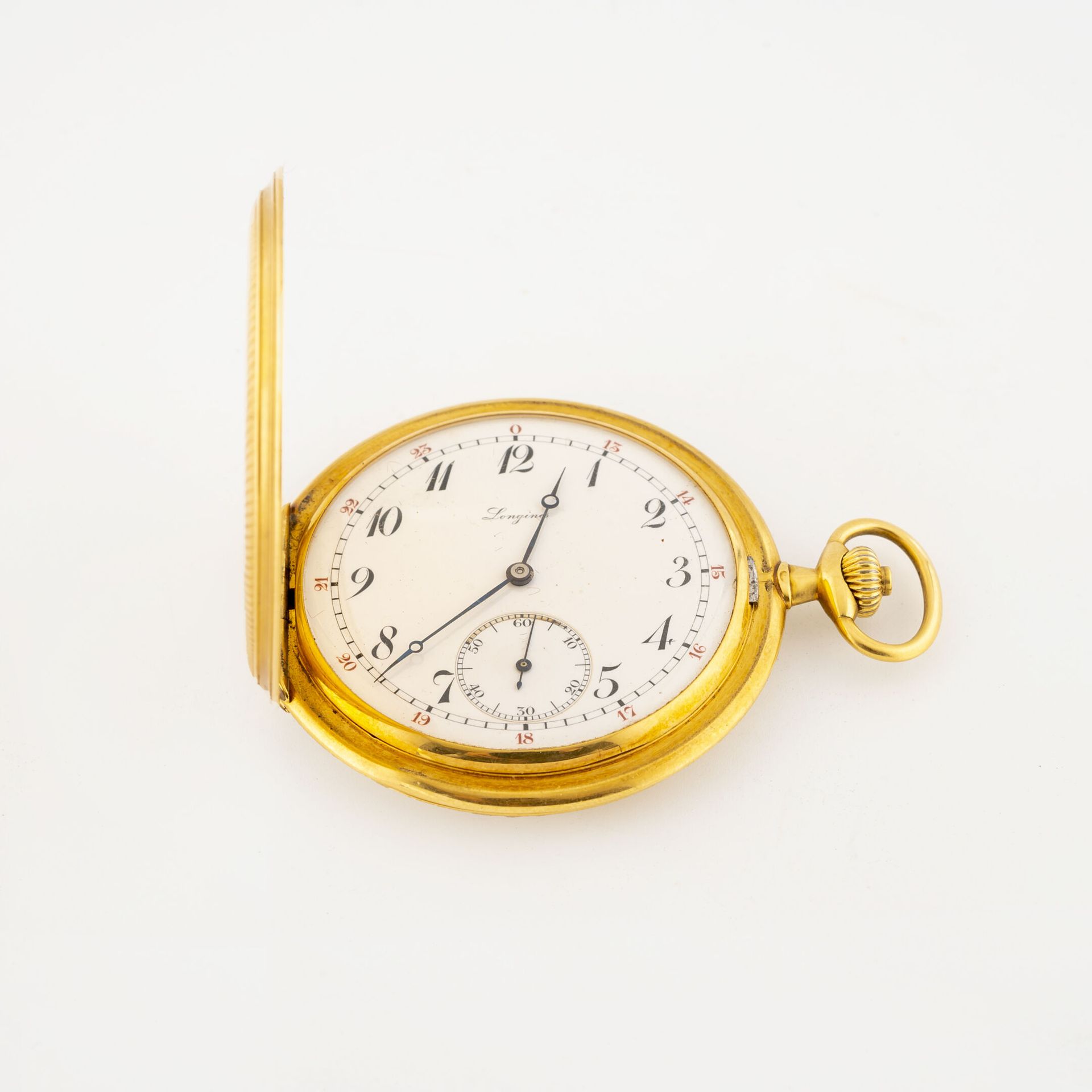 LONGINES 
Reloj de bolsillo savonnette de oro amarillo (750).

Contraportada y p&hellip;
