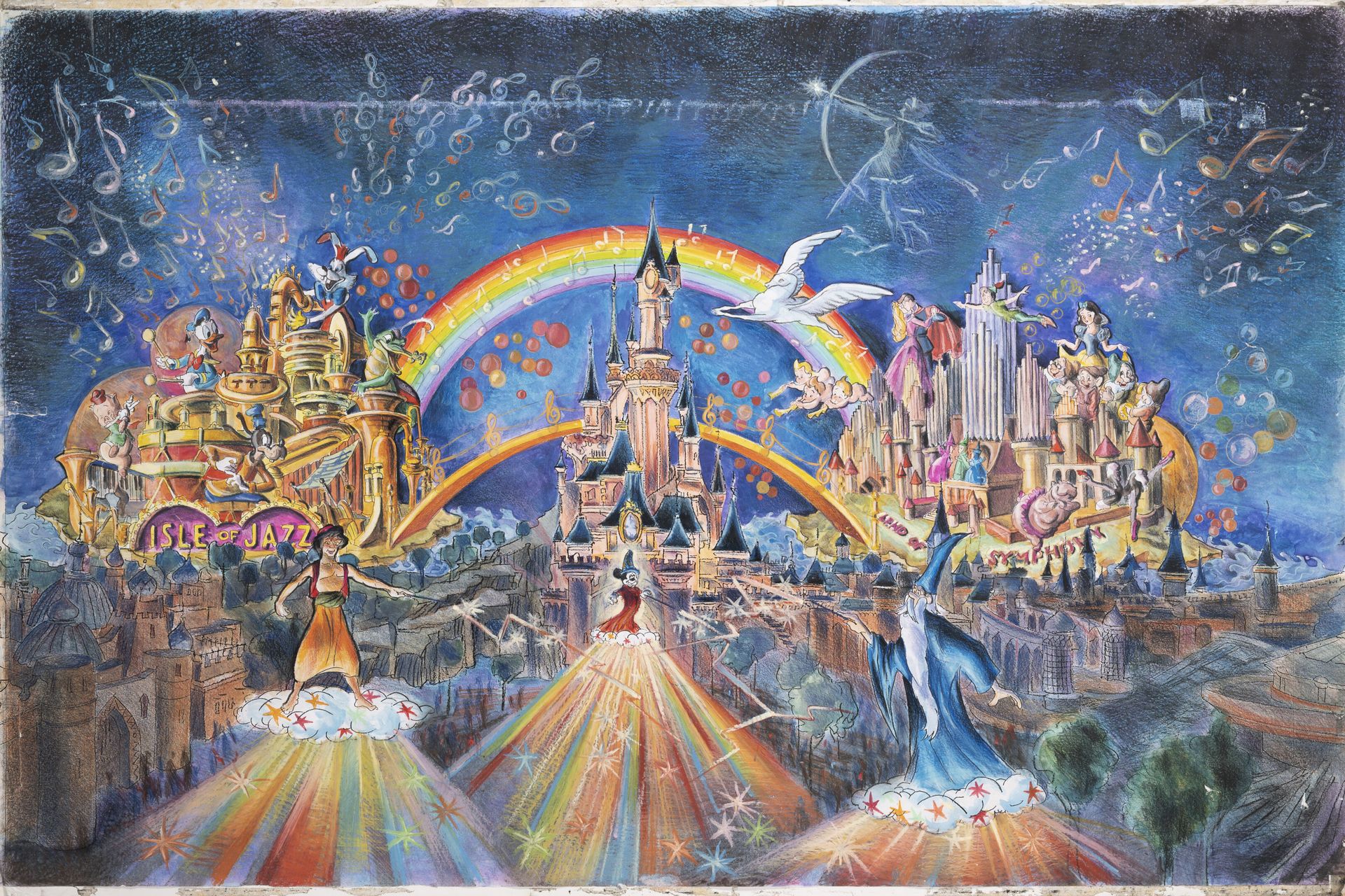 Petrika IONESCO (1946) Composizione con gli eroi Disney: Topolino, Aladino, Merl&hellip;