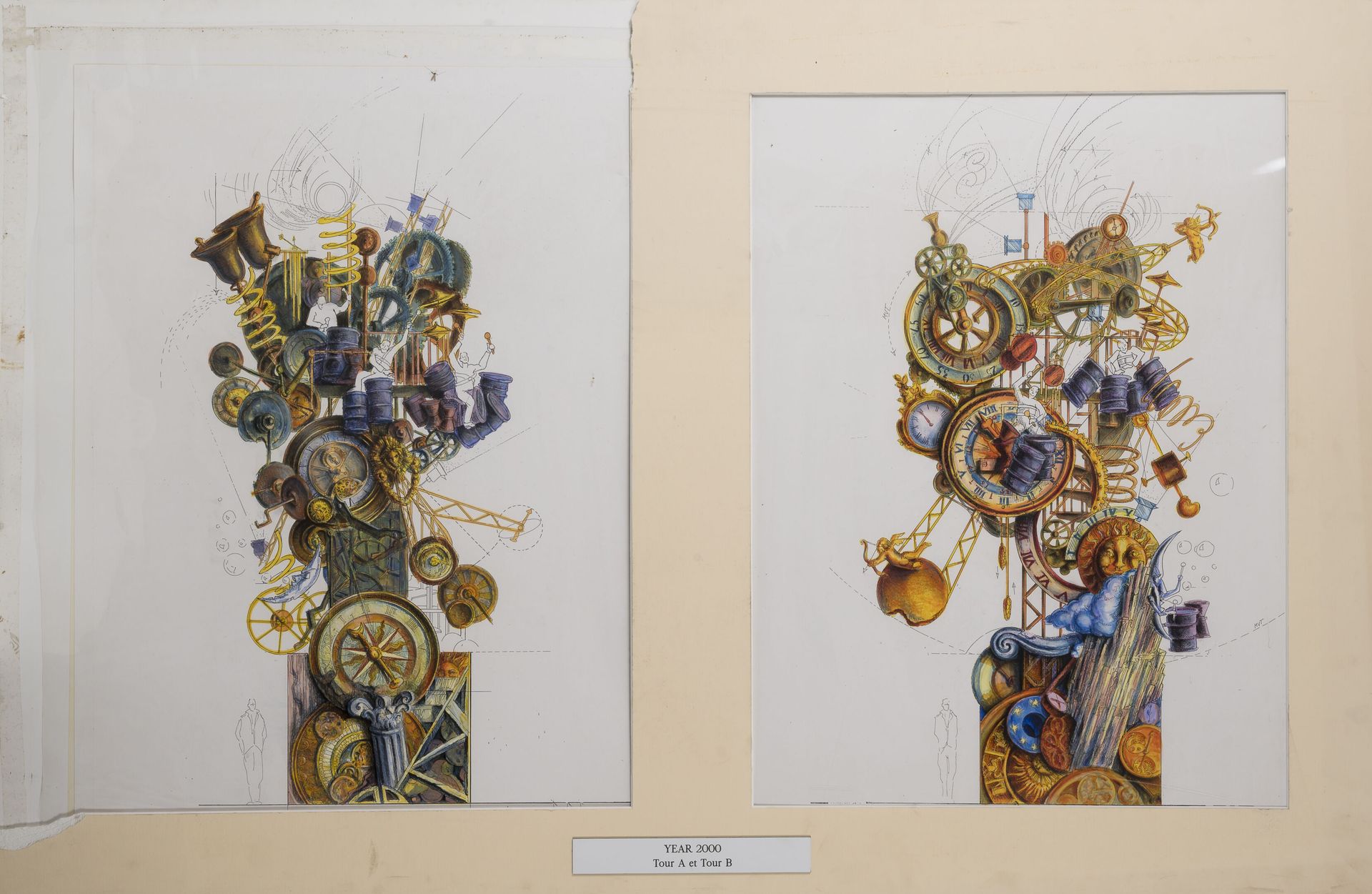 Petrika IONESCO (1946) 2000年：A塔和B塔，2000年。

巴黎迪斯尼乐园游行的项目。

水墨、水彩和油彩，装在纸板上的印刷背景。

&hellip;