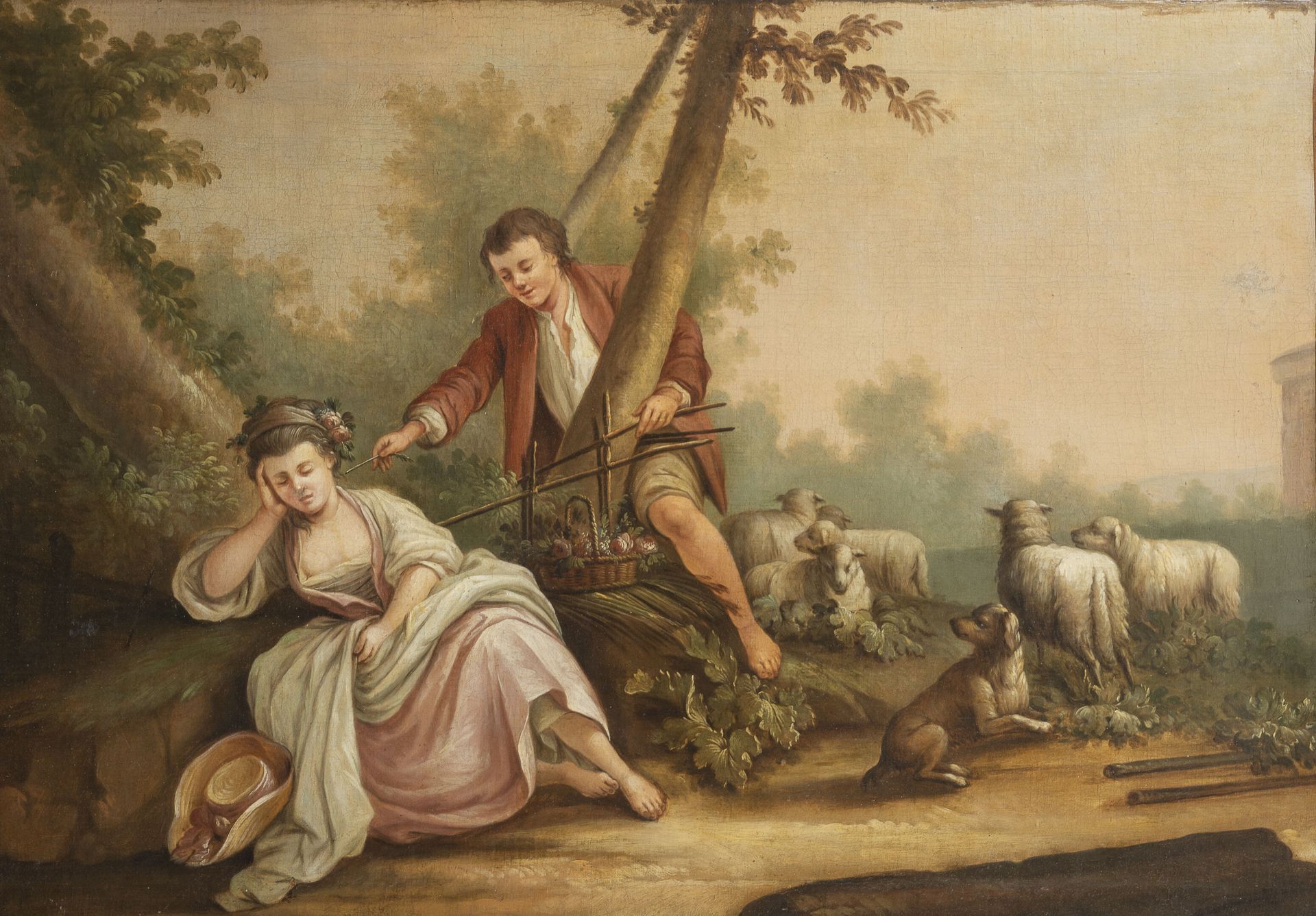 Ecole dans le goût du XVIIIème siècle Shepherd tickling a drowsy young woman.

O&hellip;