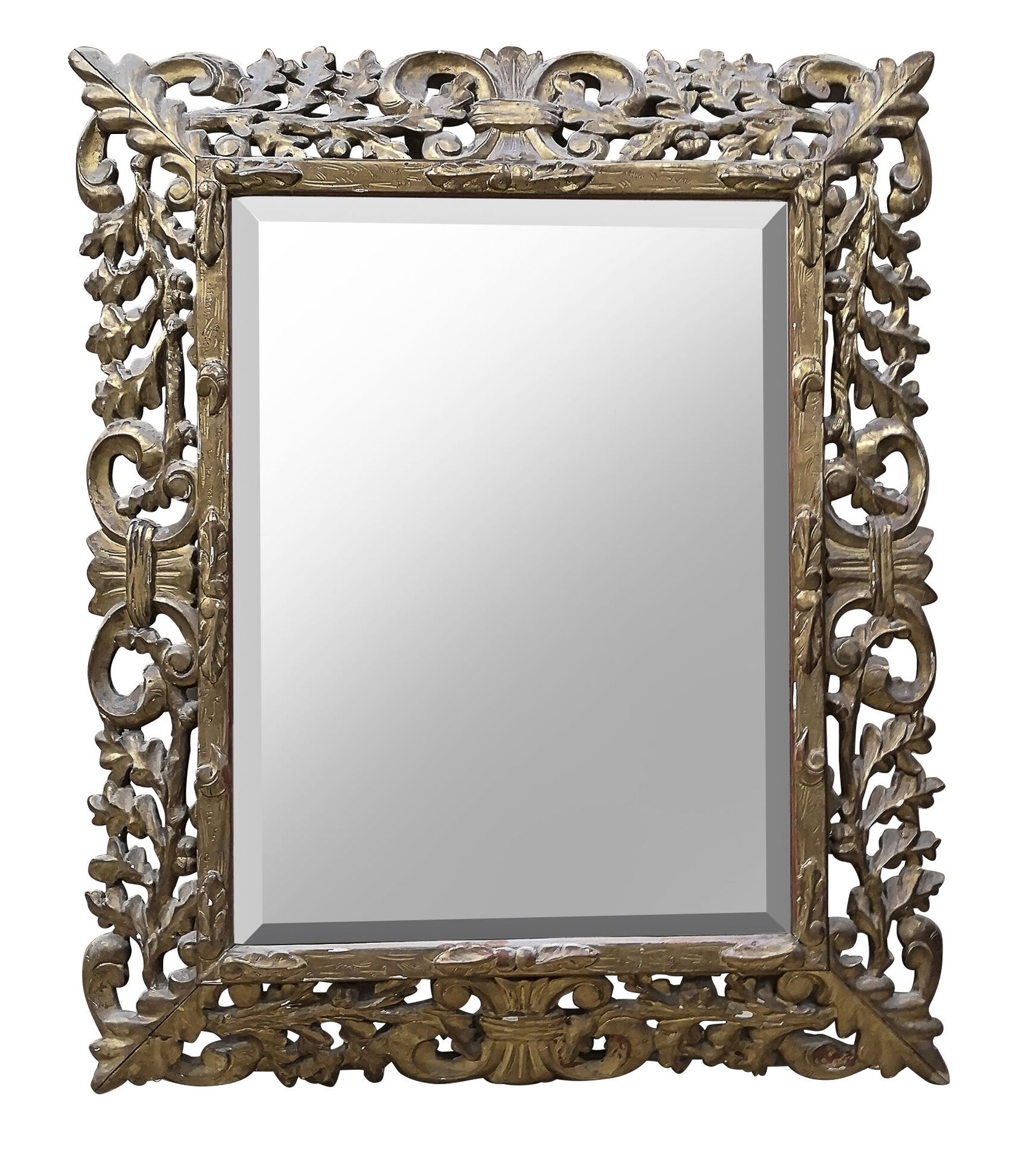 Null Rectangular mirror with bevelled glass and carved, openwork and gilded wood&hellip;