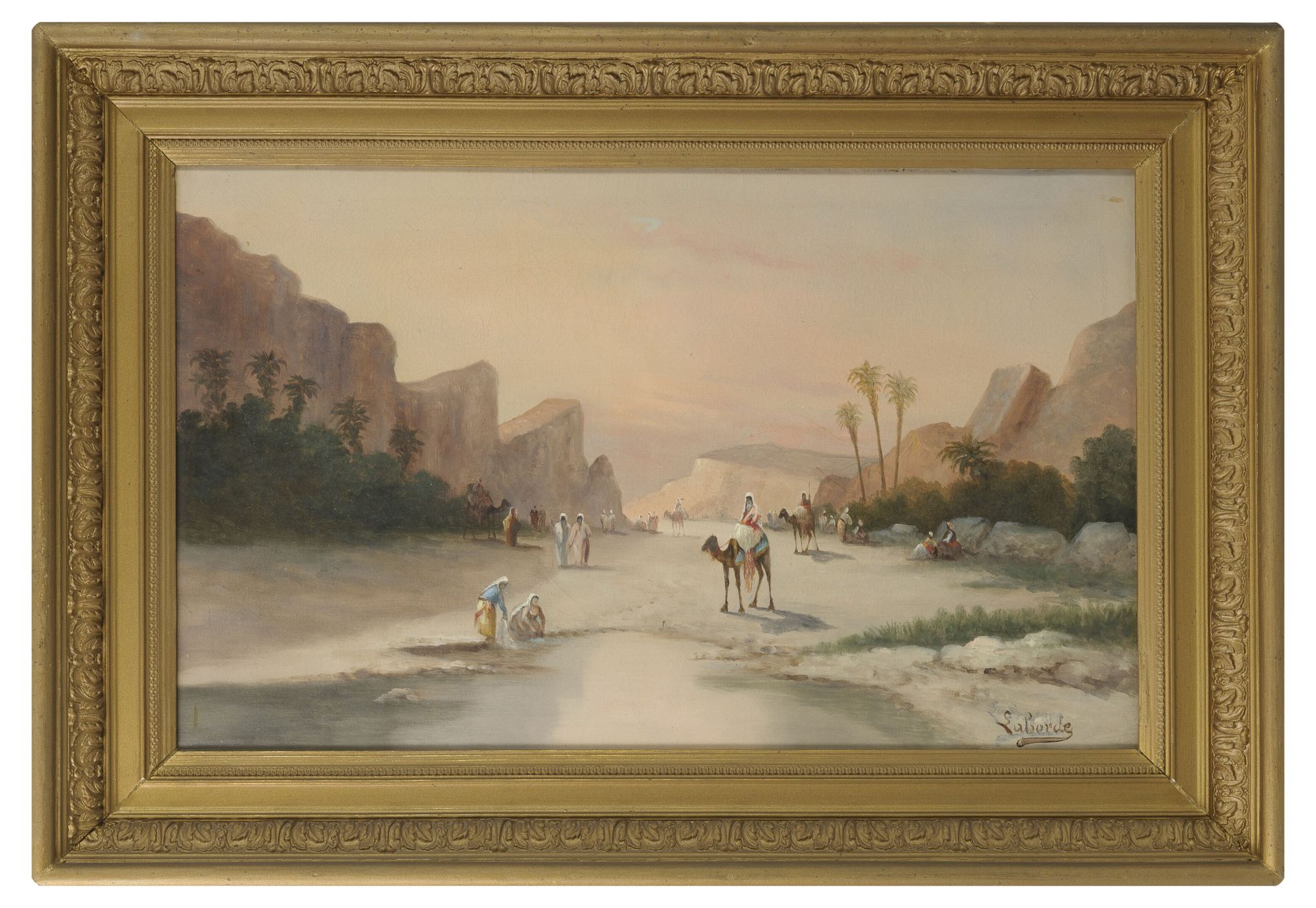 Ecole française du XIXème-XXème siècle "El Kantara动画的峡谷（康斯坦丁省）"。

布面油画。

签名 "LAB&hellip;