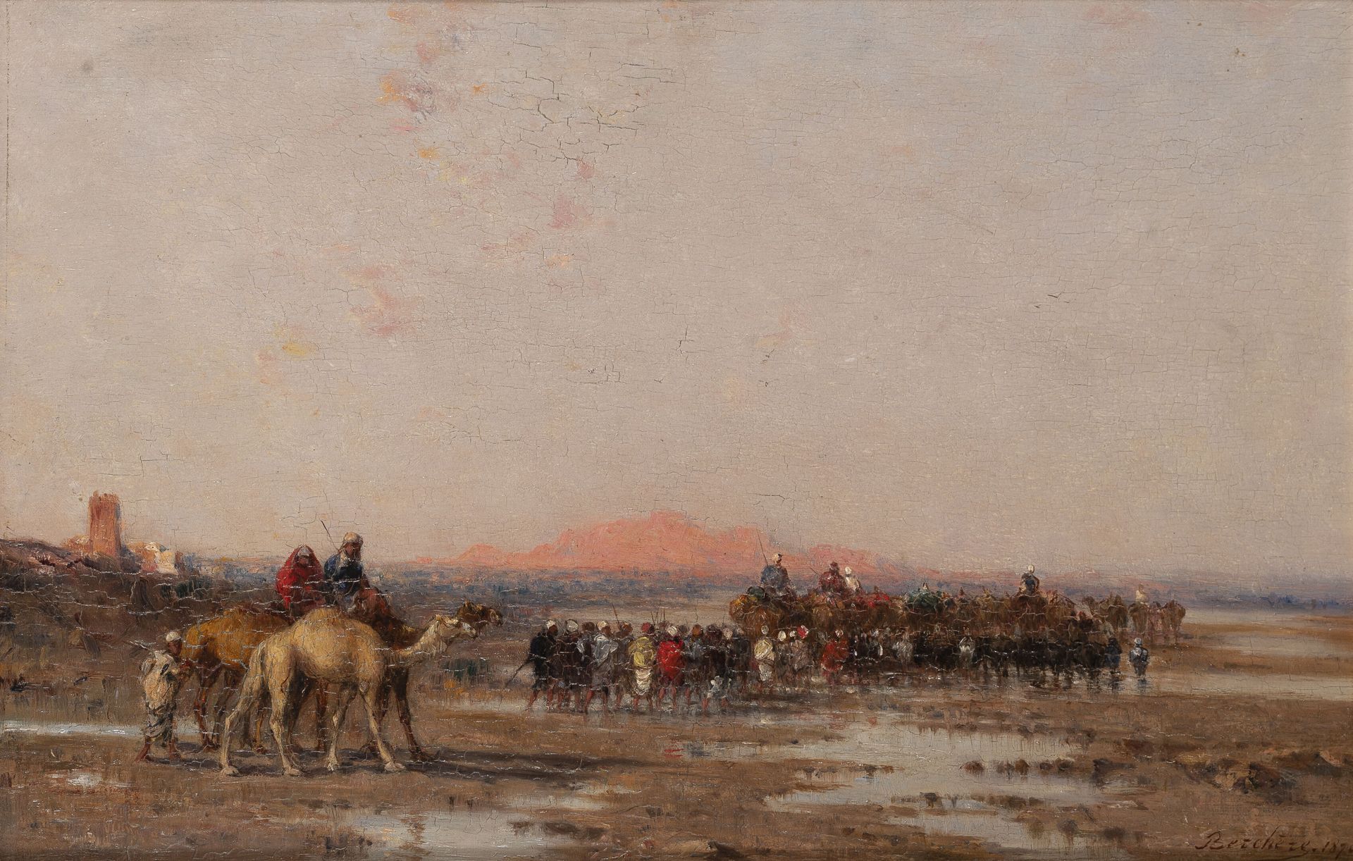 Narcisse BERCHERE (1819-1891) Caravan. 

Oil on panel. 

Signed and dated 1870 l&hellip;