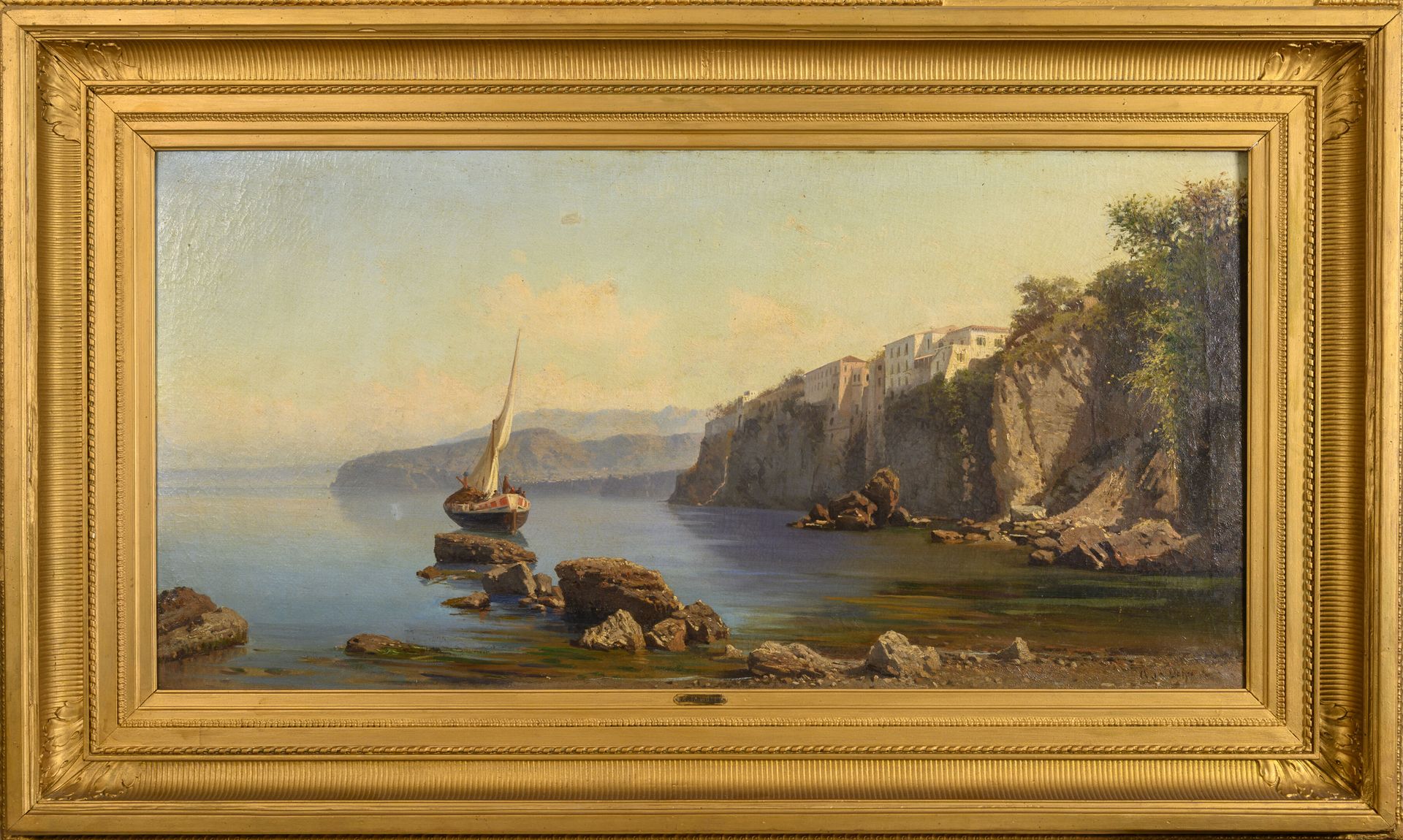 Alessandro La Volpe (1820-1887) Voilier au pied de falaises de la côte amalfitai&hellip;